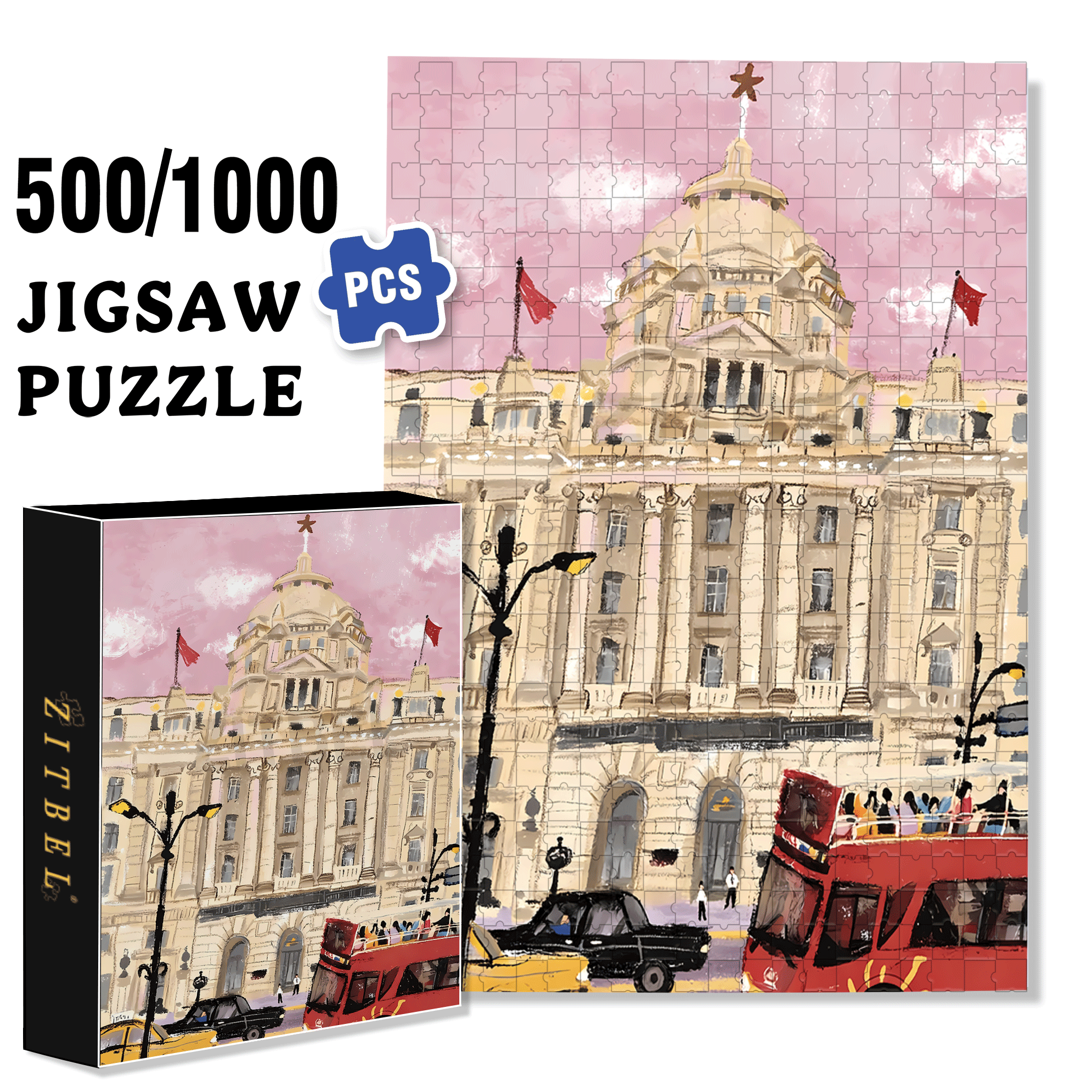 Strolling Along The Bund 500pcs/1000pcs Jigsaw Puzzle, Scratch-Resistant, Interactive Family Game & Brain-Boosting DIY Decor, Perfect for Halloween, Christmas & New Year Gifts, Family Puzzle Game
