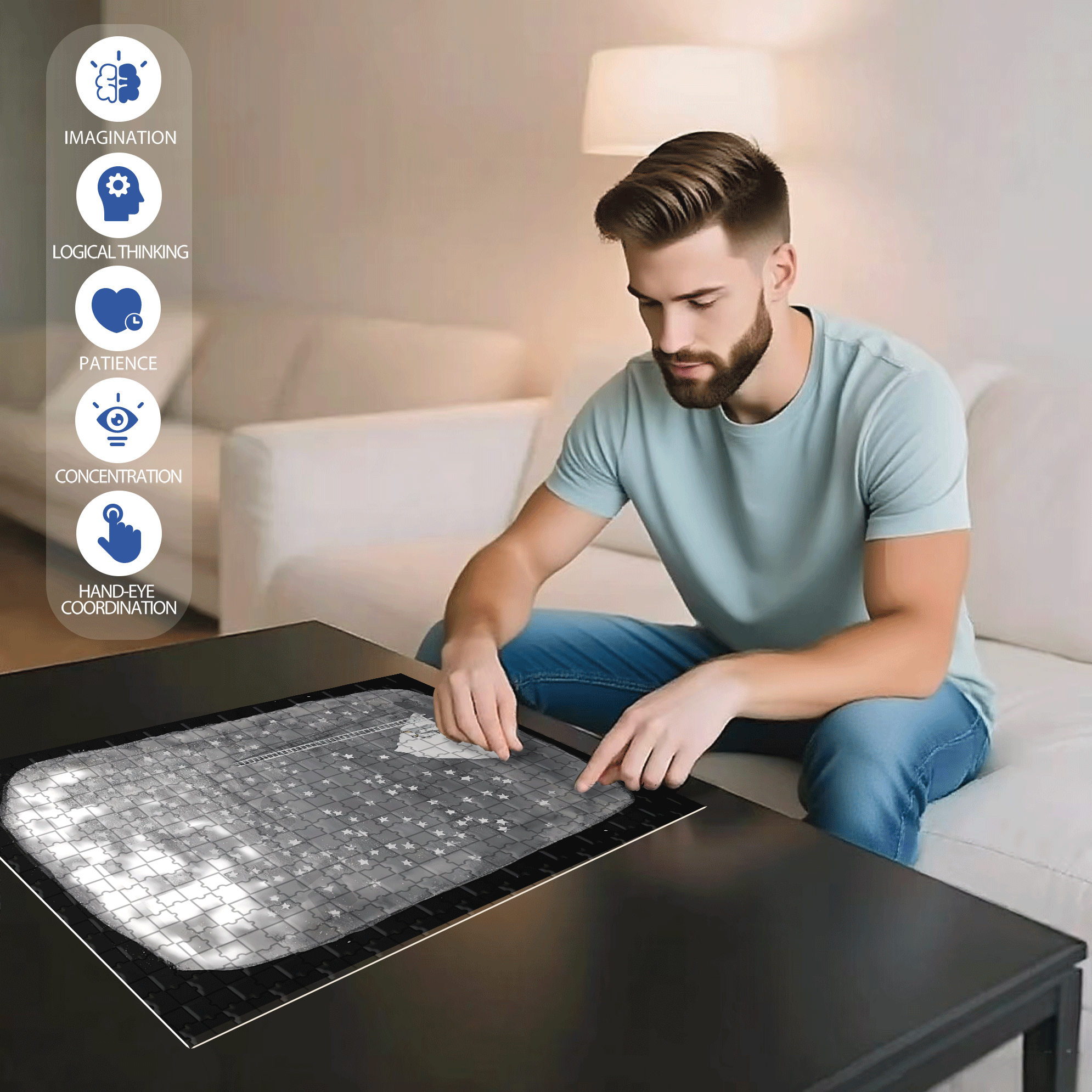 The Person Who Draws Stars 500pcs/1000pcs Jigsaw Puzzle, Scratch-Resistant, Interactive Family Game & Brain-Boosting DIY Decor, Perfect for Halloween, Christmas & New Year Gifts, Family Puzzle Game