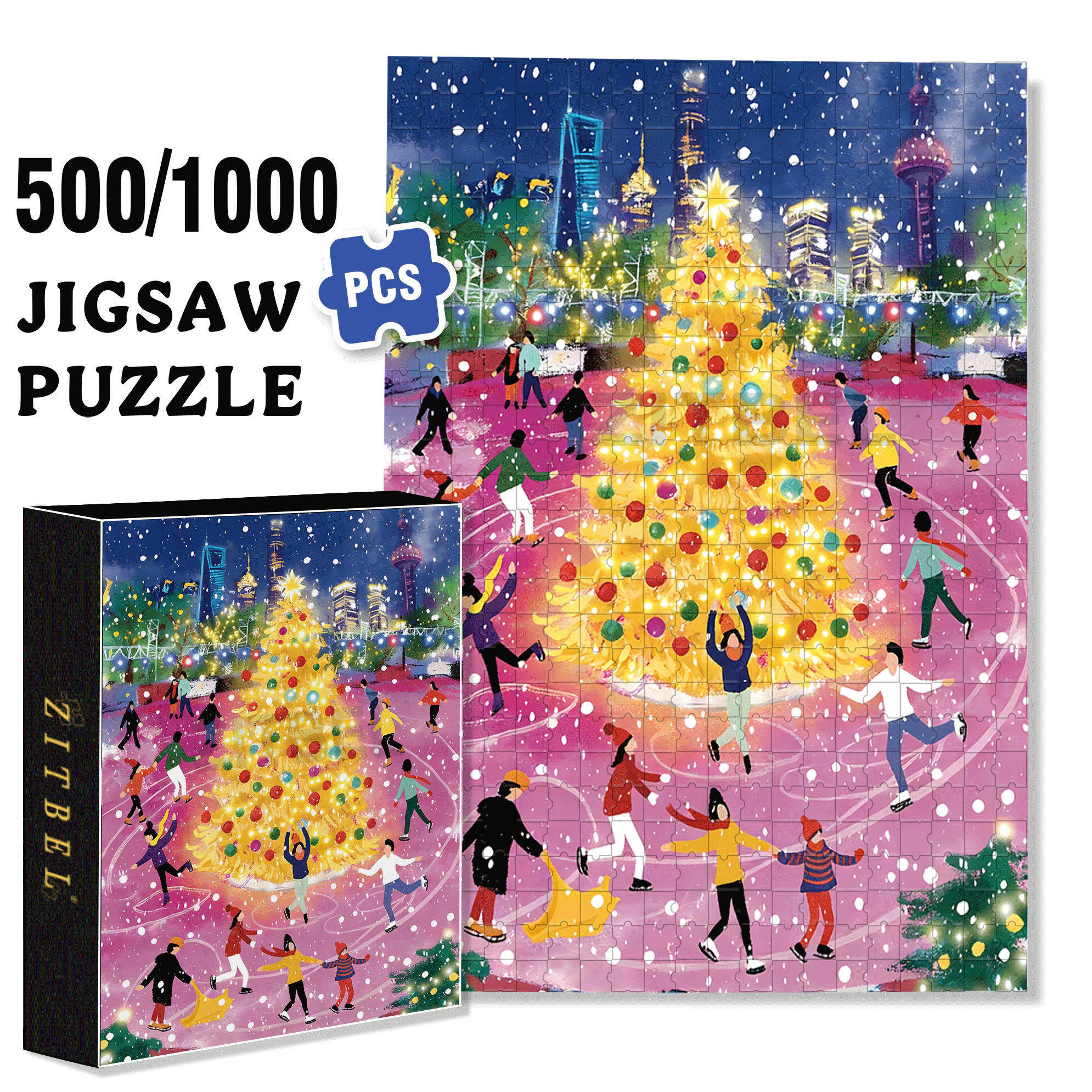 Waltz on Ice 500pcs/1000pcs Jigsaw Puzzle, Scratch-Resistant, Interactive Family Game & Brain-Boosting DIY Decor, Perfect for Halloween, Christmas & New Year Gifts, Family Puzzle Game