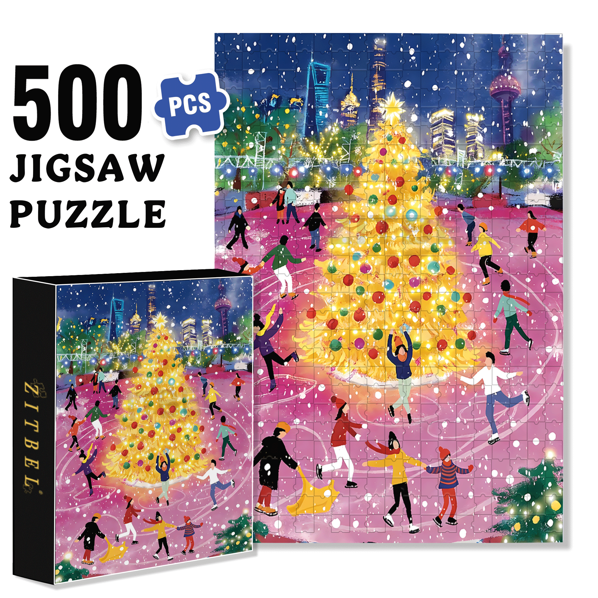 Waltz on Ice 500pcs/1000pcs Jigsaw Puzzle, Scratch-Resistant, Interactive Family Game & Brain-Boosting DIY Decor, Perfect for Halloween, Christmas & New Year Gifts, Family Puzzle Game