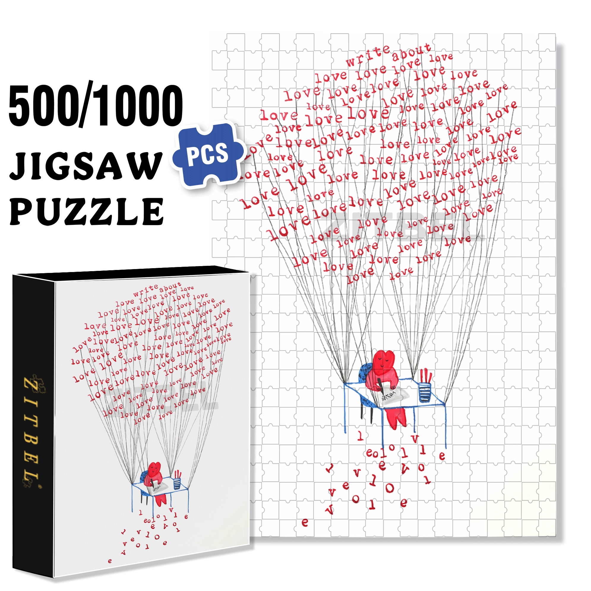 Writing About Love 500pcs/1000pcs Jigsaw Puzzle, Scratch-Resistant, Interactive Family Game & Brain-Boosting DIY Decor, Perfect for Halloween, Christmas & New Year Gifts, Family Puzzle Game
