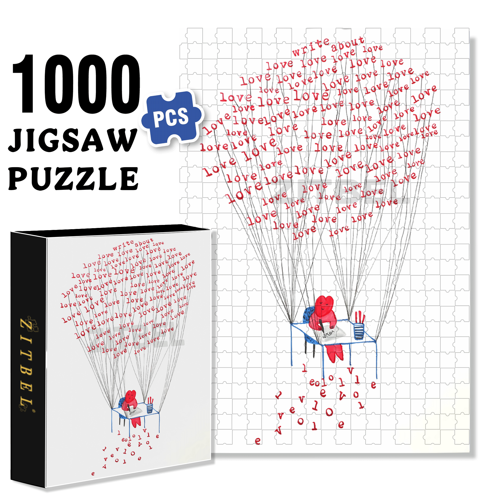 Writing About Love 500pcs/1000pcs Jigsaw Puzzle, Scratch-Resistant, Interactive Family Game & Brain-Boosting DIY Decor, Perfect for Halloween, Christmas & New Year Gifts, Family Puzzle Game
