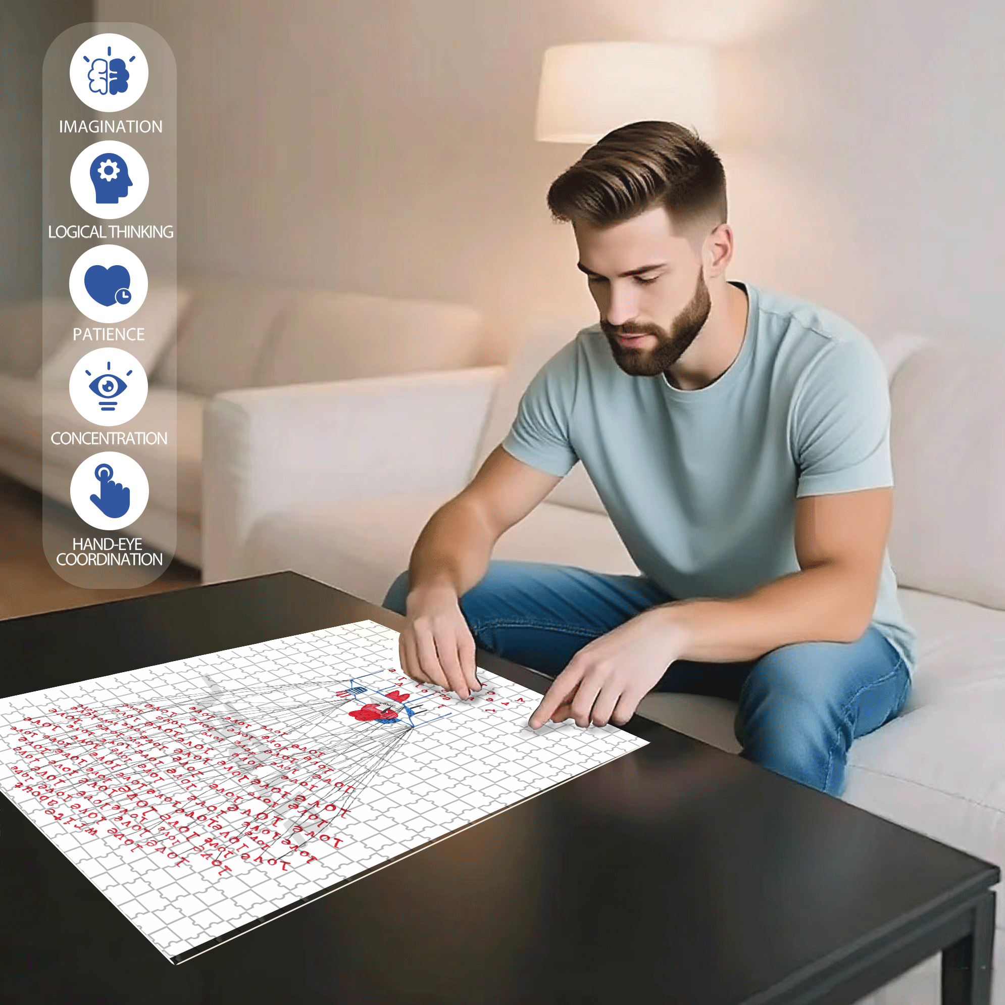 Writing About Love 500pcs/1000pcs Jigsaw Puzzle, Scratch-Resistant, Interactive Family Game & Brain-Boosting DIY Decor, Perfect for Halloween, Christmas & New Year Gifts, Family Puzzle Game