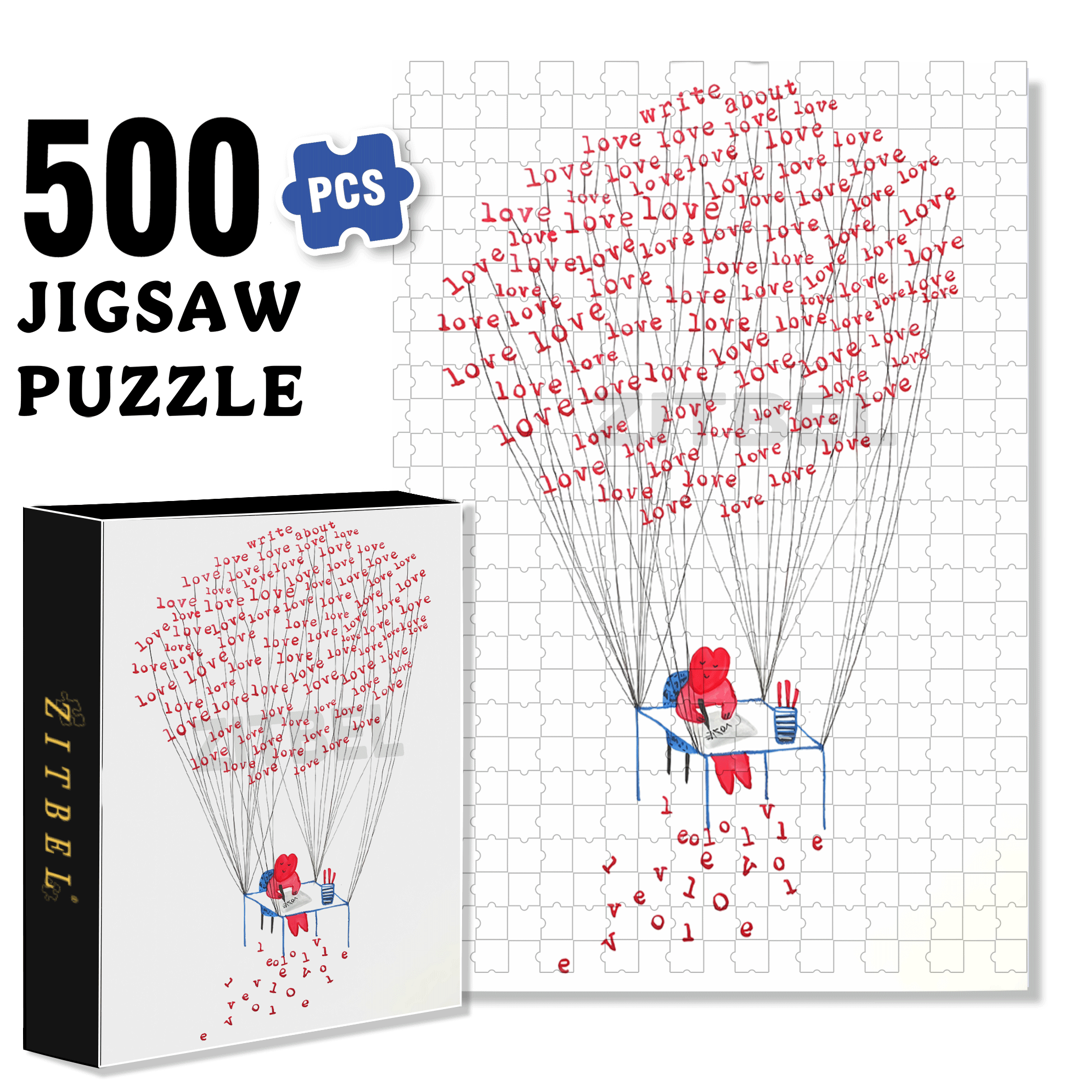 Writing About Love 500pcs/1000pcs Jigsaw Puzzle, Scratch-Resistant, Interactive Family Game & Brain-Boosting DIY Decor, Perfect for Halloween, Christmas & New Year Gifts, Family Puzzle Game