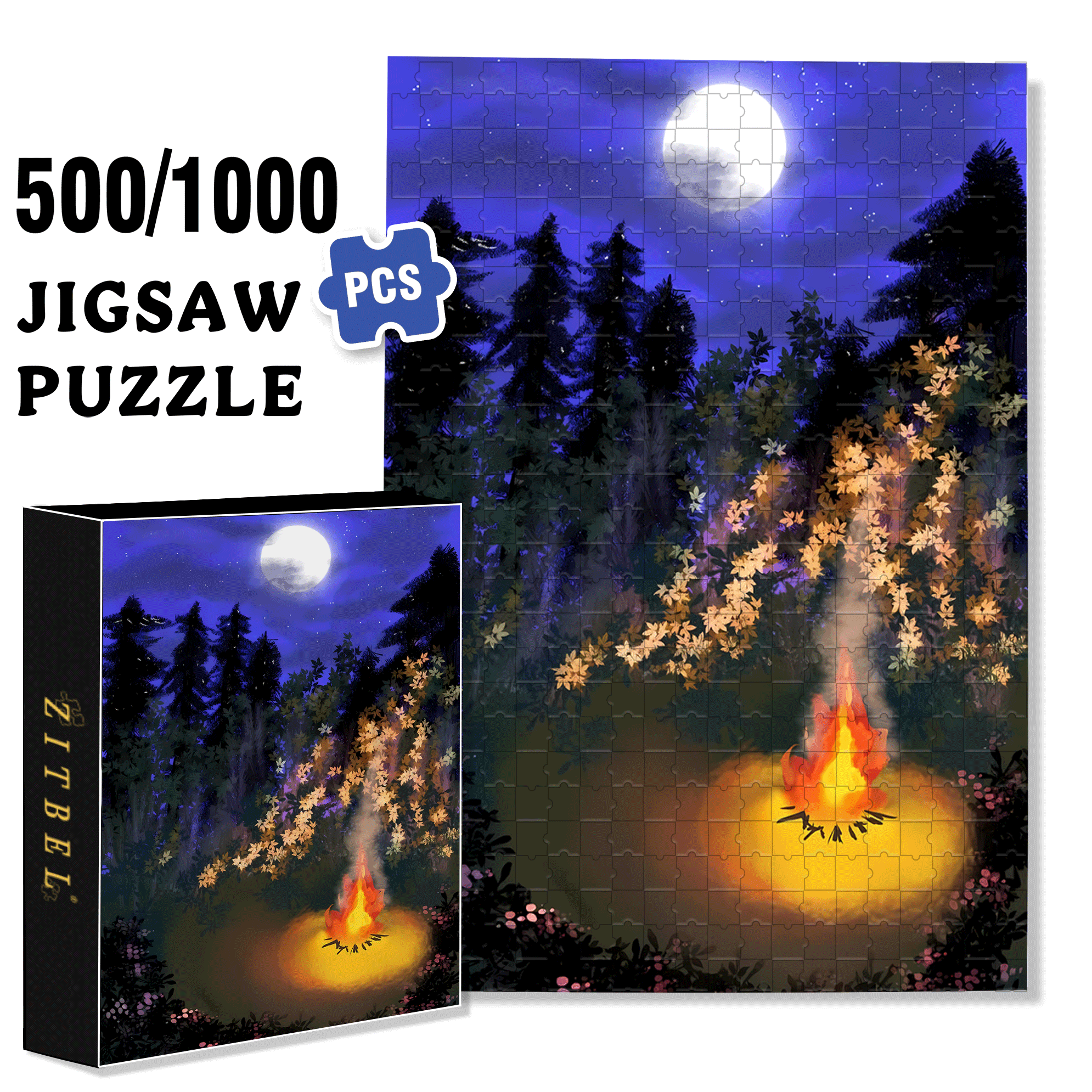 A Burning Bonfire 500pcs/1000pcs Jigsaw Puzzle, Scratch-Resistant, Interactive Family Game & Brain-Boosting DIY Decor, Perfect for Halloween, Christmas & New Year Gifts, Family Puzzle Game