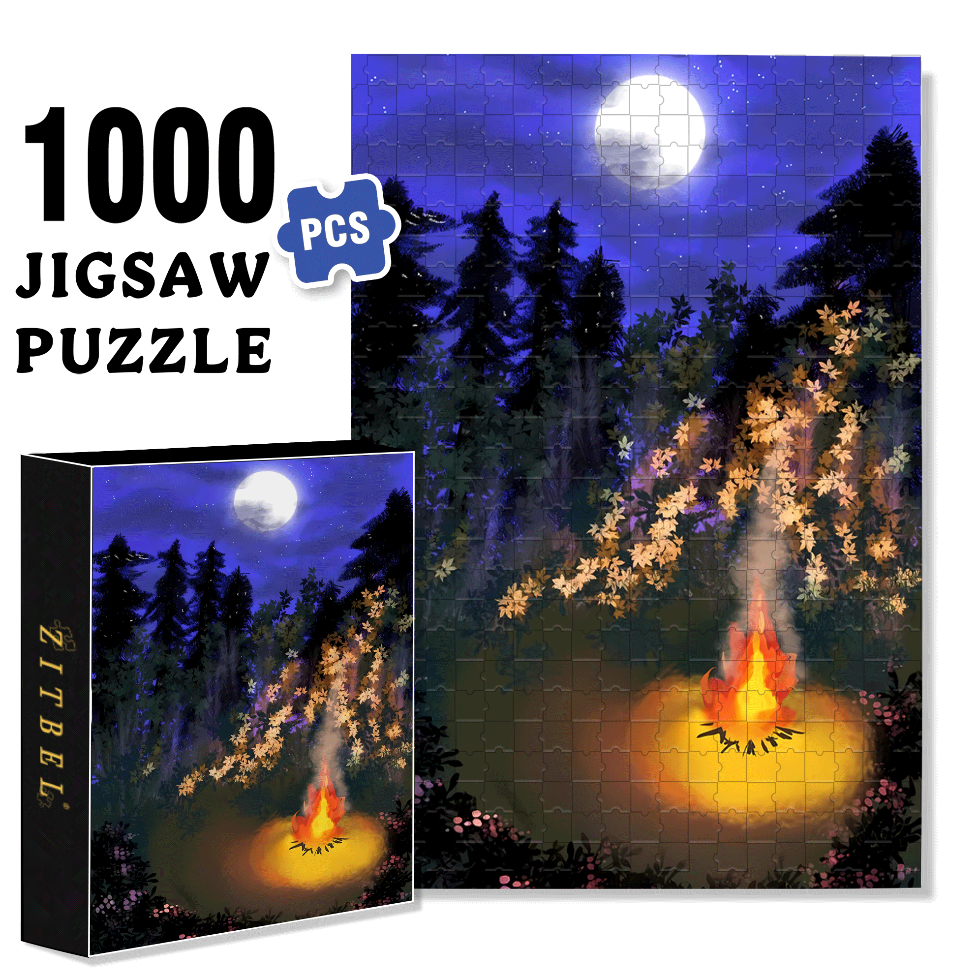A Burning Bonfire 500pcs/1000pcs Jigsaw Puzzle, Scratch-Resistant, Interactive Family Game & Brain-Boosting DIY Decor, Perfect for Halloween, Christmas & New Year Gifts, Family Puzzle Game