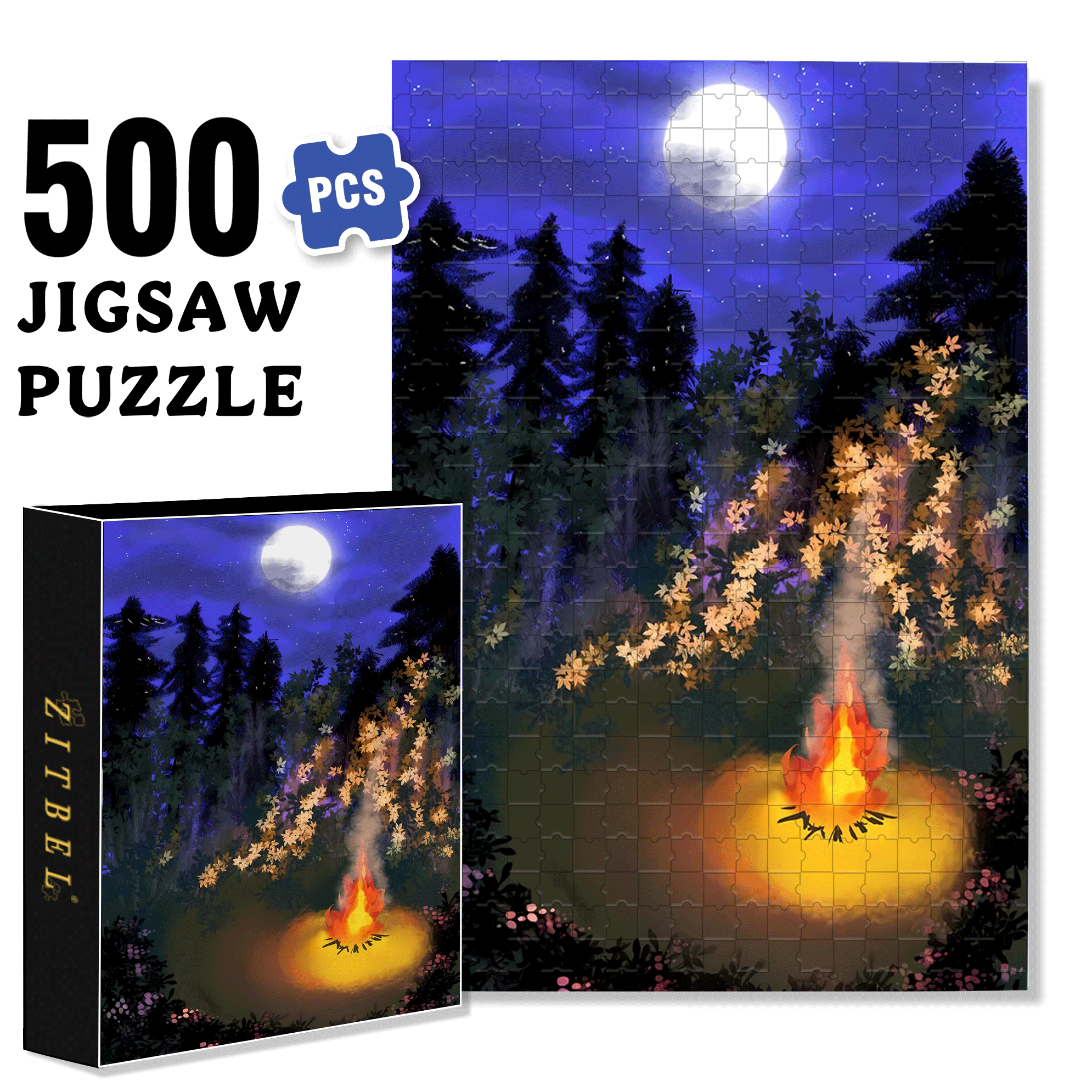 A Burning Bonfire 500pcs/1000pcs Jigsaw Puzzle, Scratch-Resistant, Interactive Family Game & Brain-Boosting DIY Decor, Perfect for Halloween, Christmas & New Year Gifts, Family Puzzle Game