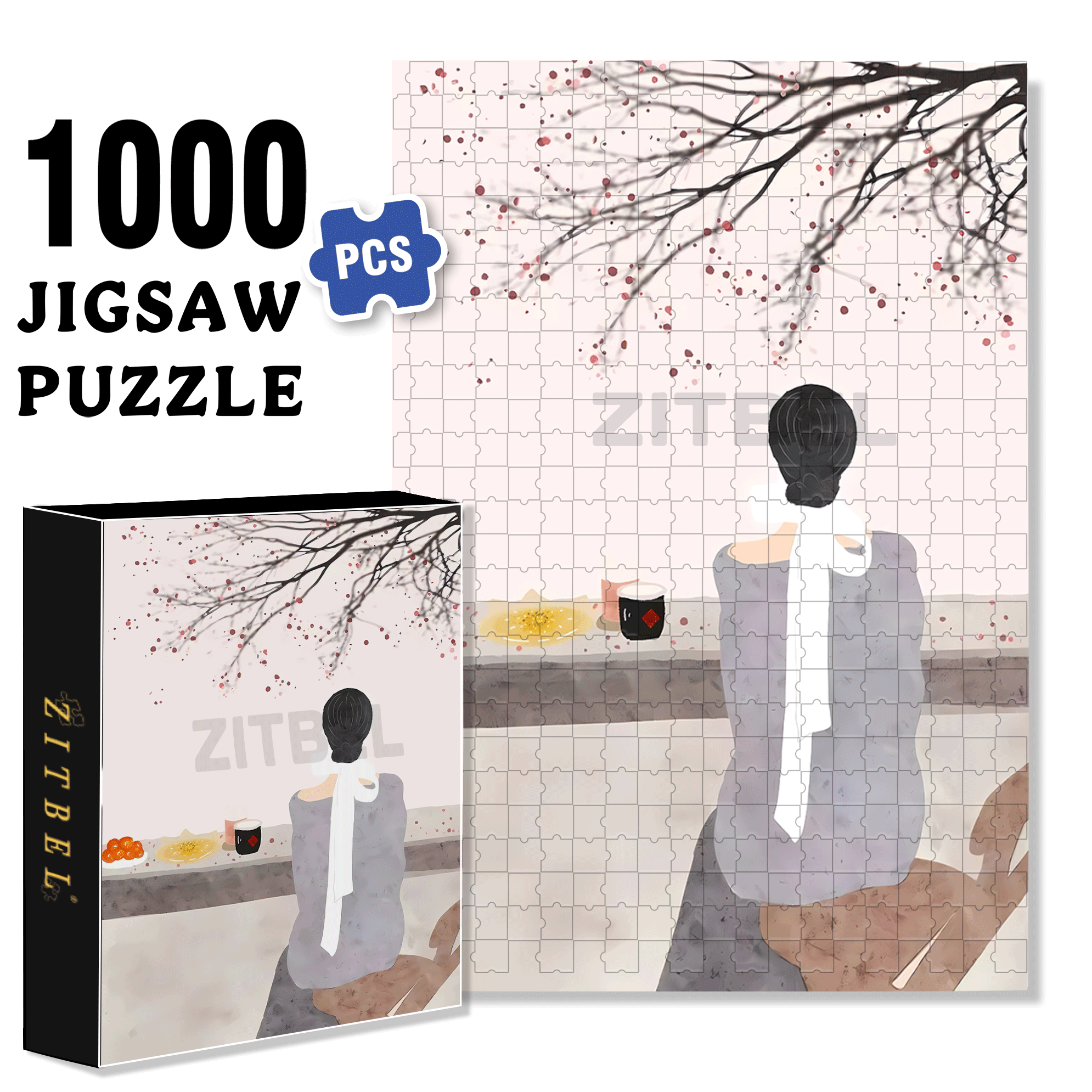Appreciating Plum Afternoon Tea 500pcs/1000pcs Jigsaw Puzzle, Scratch-Resistant, Interactive Family Game & Brain-Boosting DIY Decor, Perfect for Halloween, Christmas & New Year Gifts, Family Puzzle Game