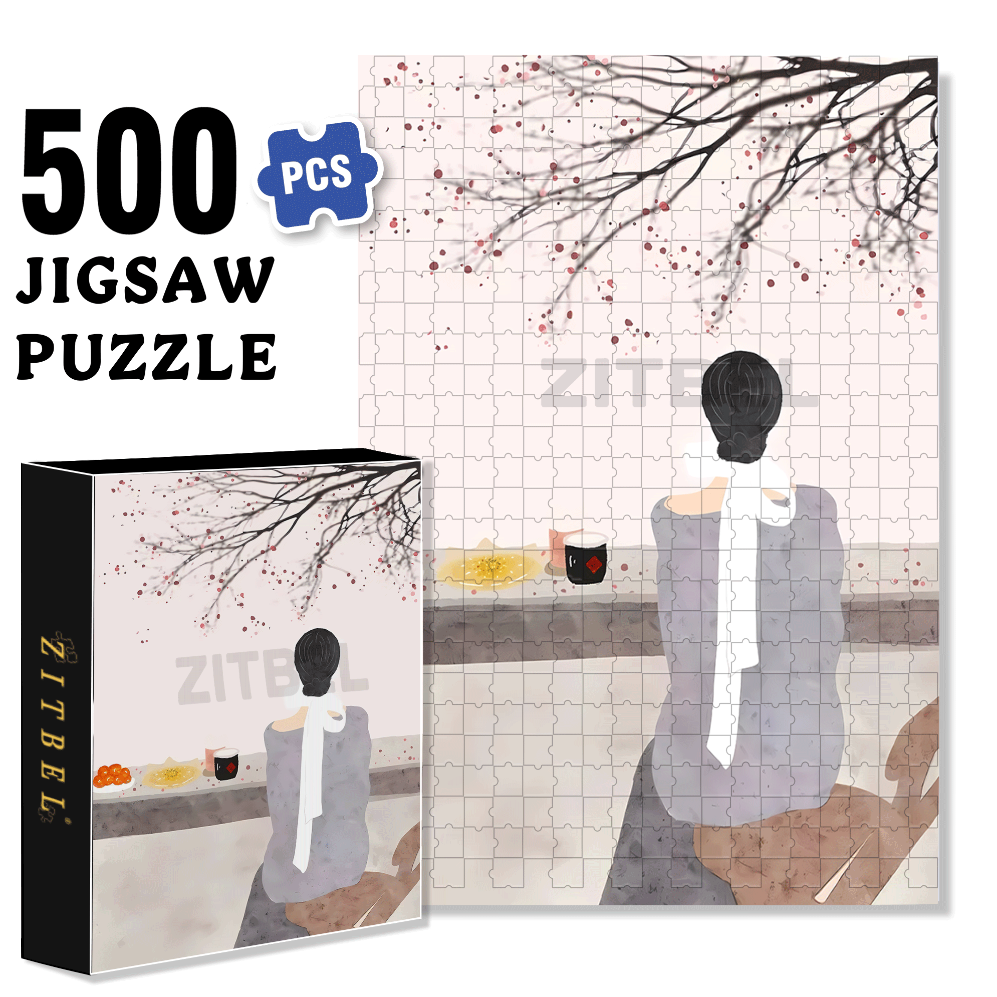 Appreciating Plum Afternoon Tea 500pcs/1000pcs Jigsaw Puzzle, Scratch-Resistant, Interactive Family Game & Brain-Boosting DIY Decor, Perfect for Halloween, Christmas & New Year Gifts, Family Puzzle Game