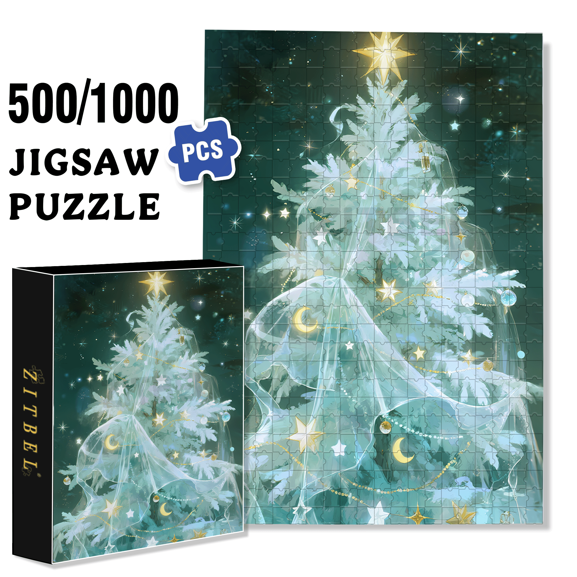 Beautiful Christmas Tree 500pcs/1000pcs Jigsaw Puzzle, Scratch-Resistant, Interactive Family Game & Brain-Boosting DIY Decor, Perfect for Halloween, Christmas & New Year Gifts, Family Puzzle Game