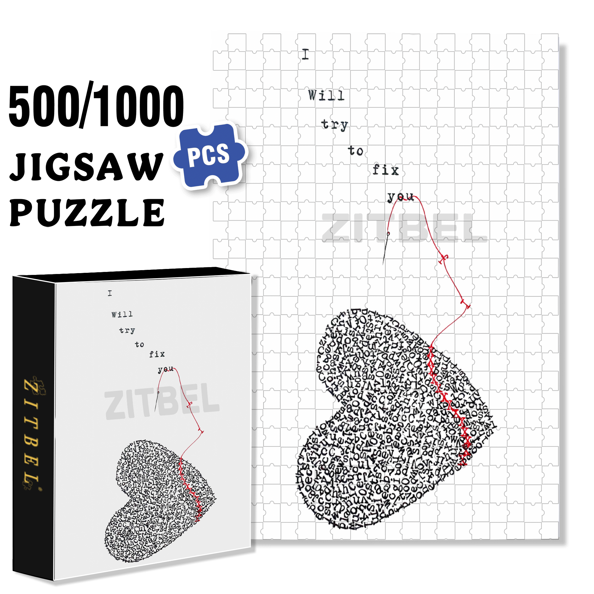 I Will Try To Fix You 500pcs/1000pcs Jigsaw Puzzle, Scratch-Resistant, Interactive Family Game & Brain-Boosting DIY Decor, Perfect for Halloween, Christmas & New Year Gifts, Family Puzzle Game