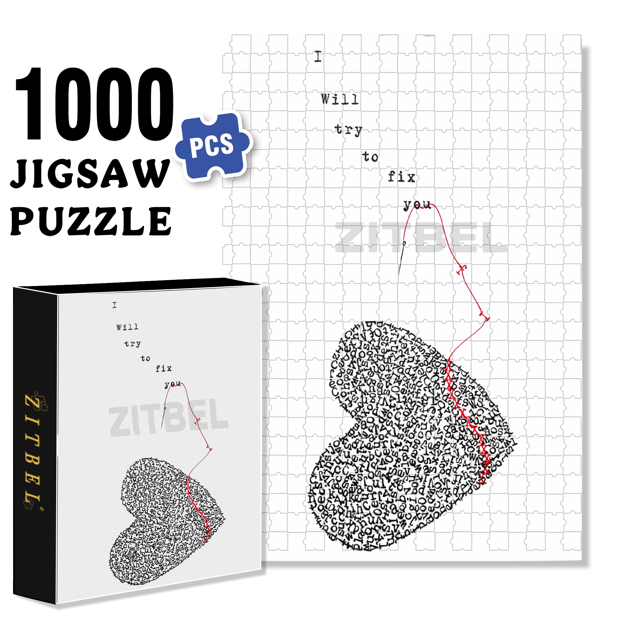 I Will Try To Fix You 500pcs/1000pcs Jigsaw Puzzle, Scratch-Resistant, Interactive Family Game & Brain-Boosting DIY Decor, Perfect for Halloween, Christmas & New Year Gifts, Family Puzzle Game