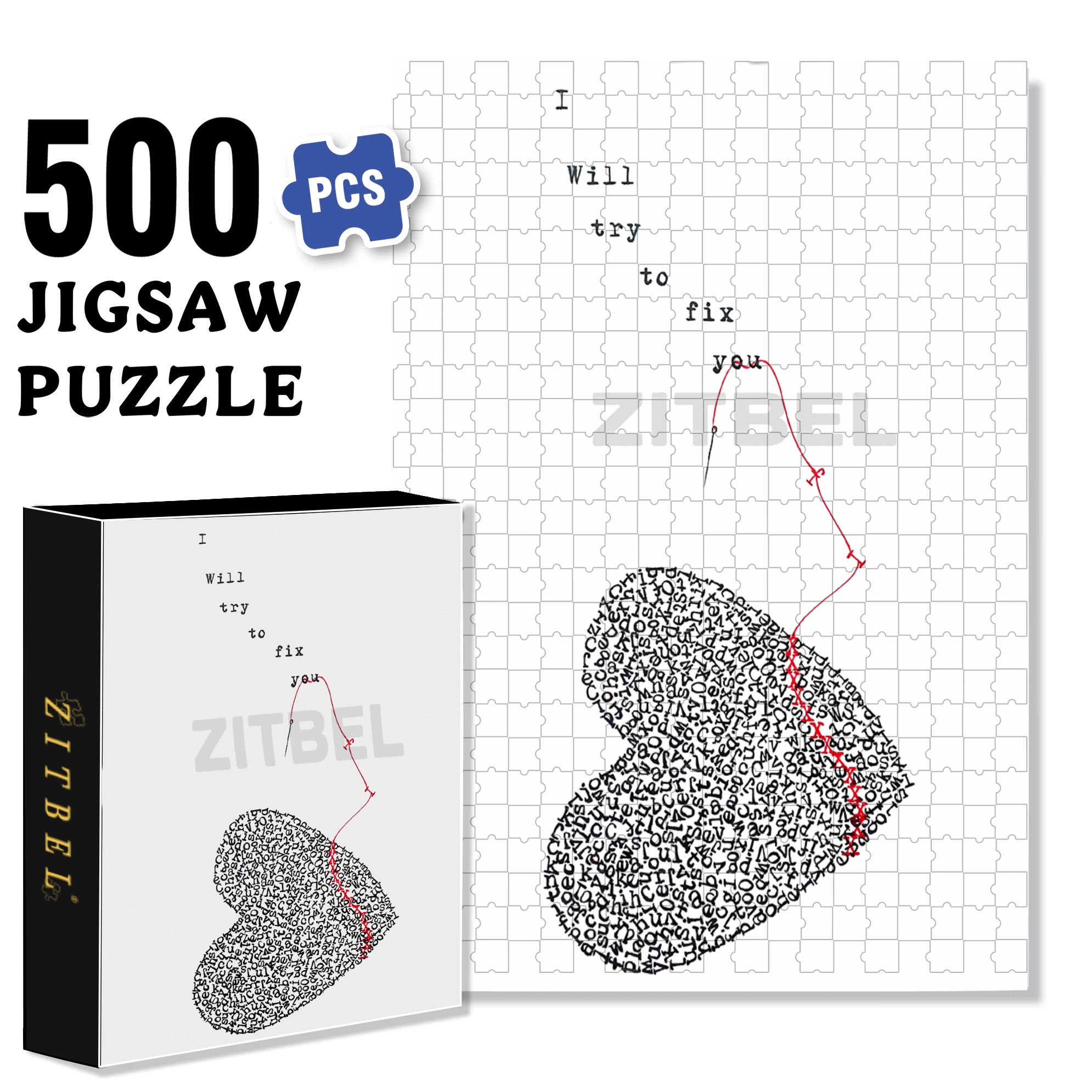 I Will Try To Fix You 500pcs/1000pcs Jigsaw Puzzle, Scratch-Resistant, Interactive Family Game & Brain-Boosting DIY Decor, Perfect for Halloween, Christmas & New Year Gifts, Family Puzzle Game