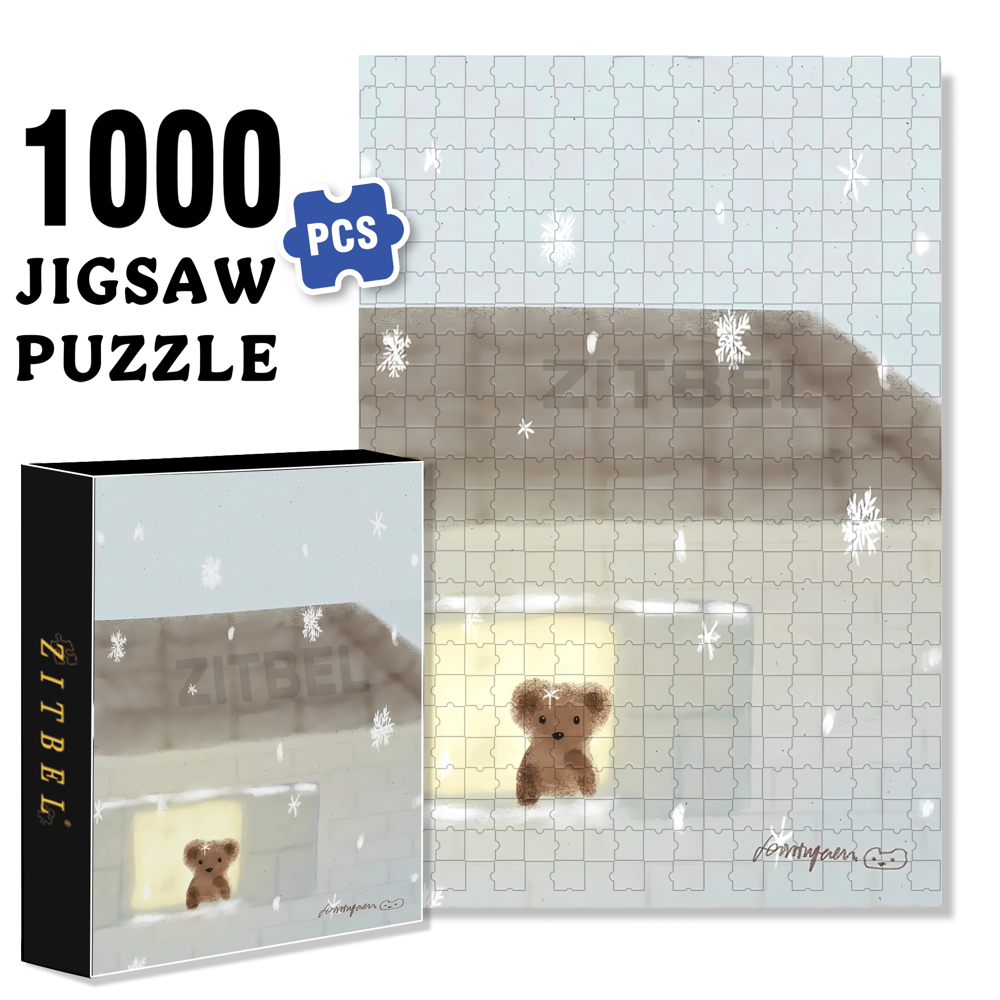 Little Bear Christmas 500pcs/1000pcs Jigsaw Puzzle, Scratch-Resistant, Interactive Family Game & Brain-Boosting DIY Decor, Perfect for Halloween, Christmas & New Year Gifts, Family Puzzle Game
