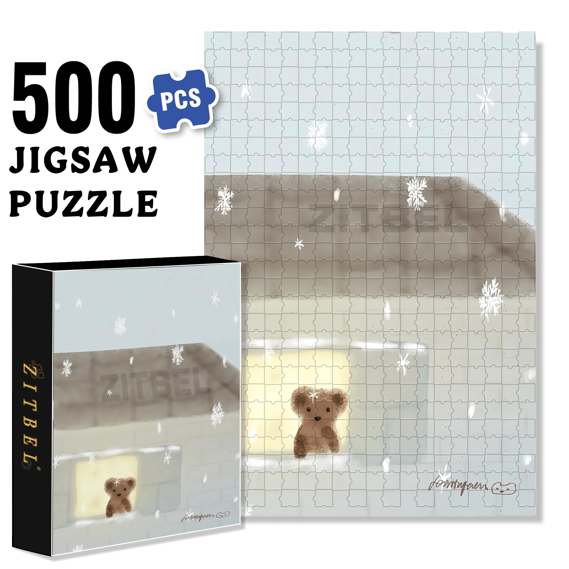 Little Bear Christmas 500pcs/1000pcs Jigsaw Puzzle, Scratch-Resistant, Interactive Family Game & Brain-Boosting DIY Decor, Perfect for Halloween, Christmas & New Year Gifts, Family Puzzle Game
