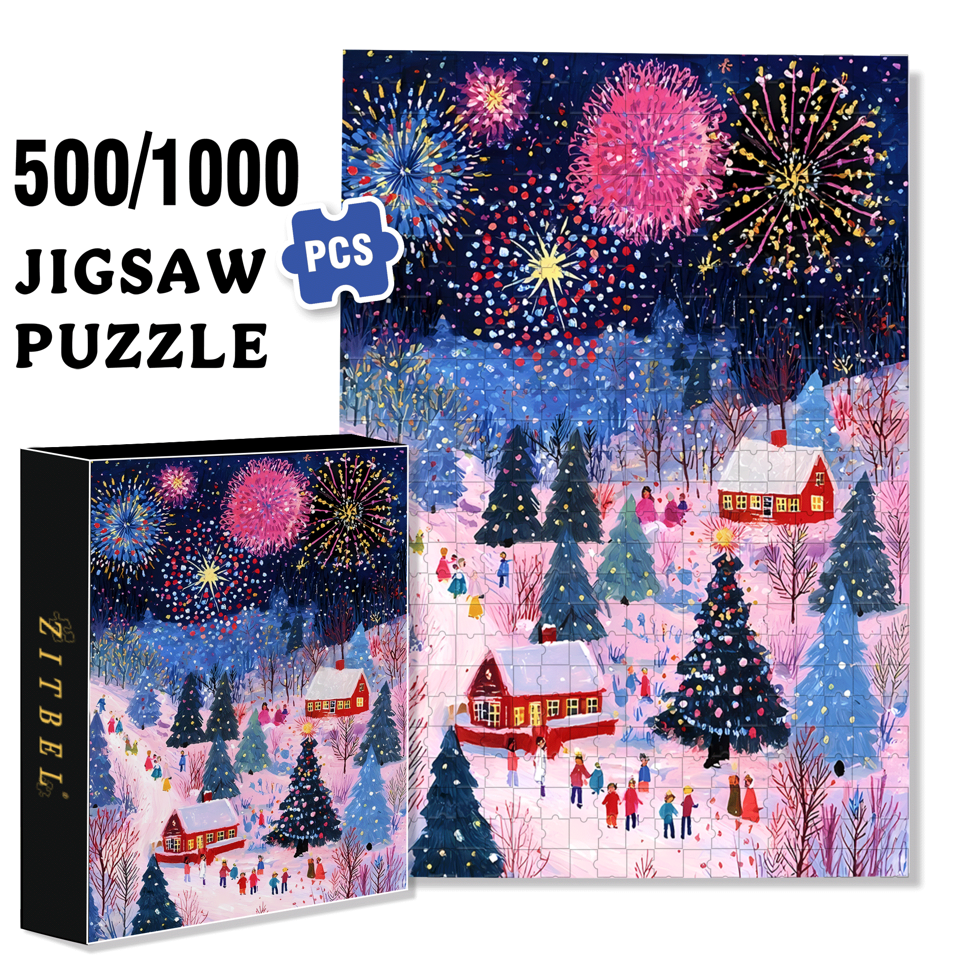 New Year's Eve Fireworks Night 500pcs/1000pcs Jigsaw Puzzle, Scratch-Resistant, Interactive Family Game & Brain-Boosting DIY Decor, Perfect for Halloween, Christmas & New Year Gifts, Family Puzzle Game