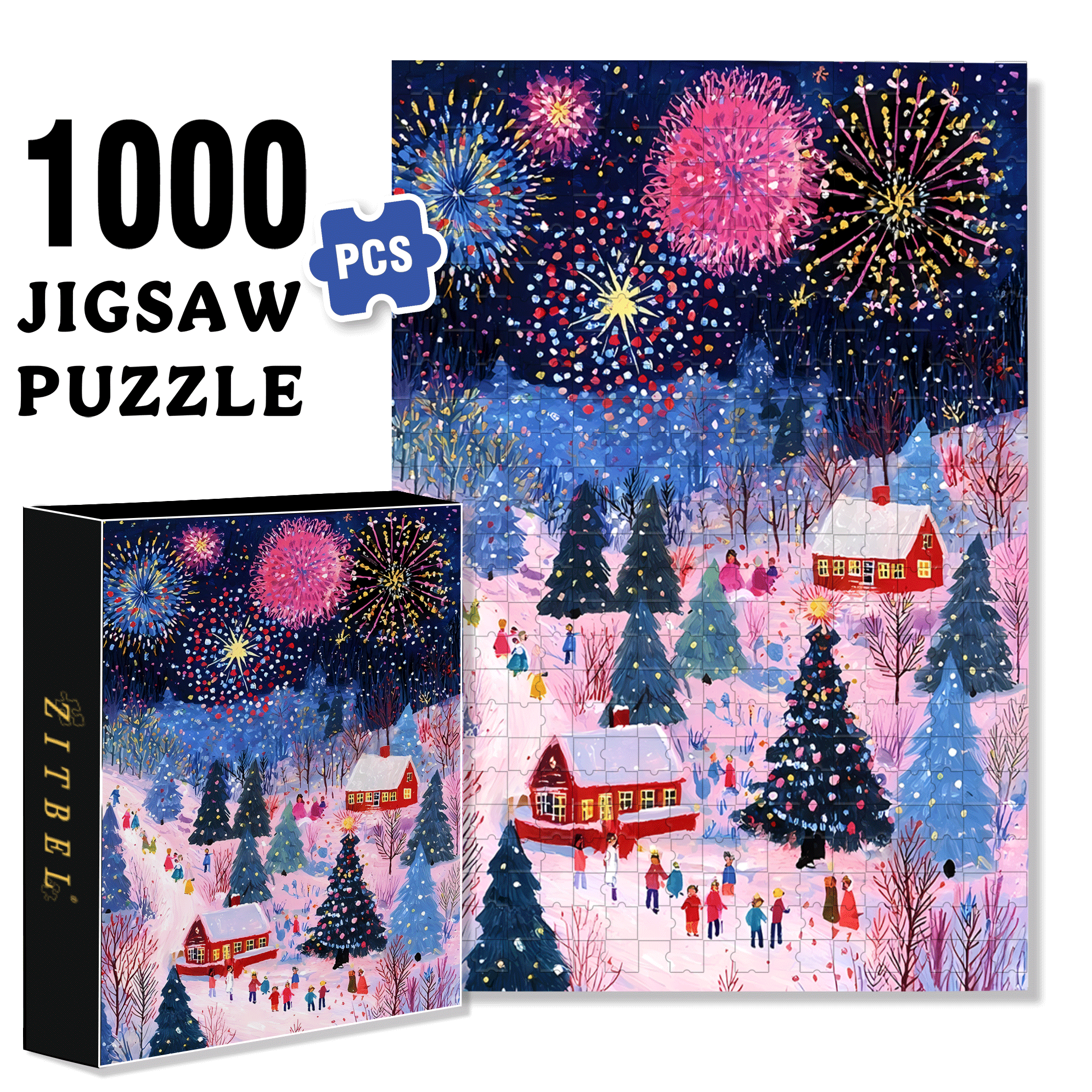 New Year's Eve Fireworks Night 500pcs/1000pcs Jigsaw Puzzle, Scratch-Resistant, Interactive Family Game & Brain-Boosting DIY Decor, Perfect for Halloween, Christmas & New Year Gifts, Family Puzzle Game