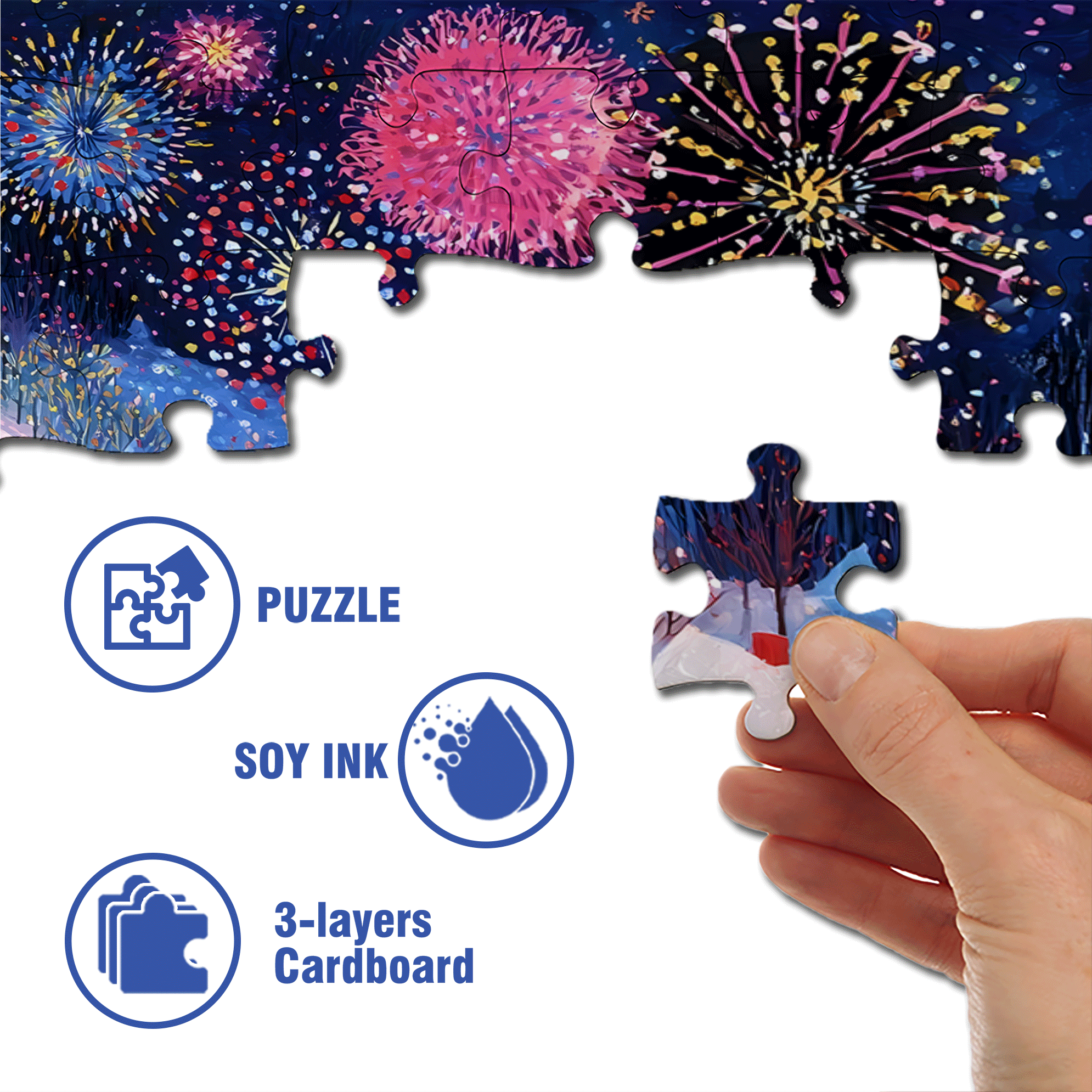 New Year's Eve Fireworks Night 500pcs/1000pcs Jigsaw Puzzle, Scratch-Resistant, Interactive Family Game & Brain-Boosting DIY Decor, Perfect for Halloween, Christmas & New Year Gifts, Family Puzzle Game