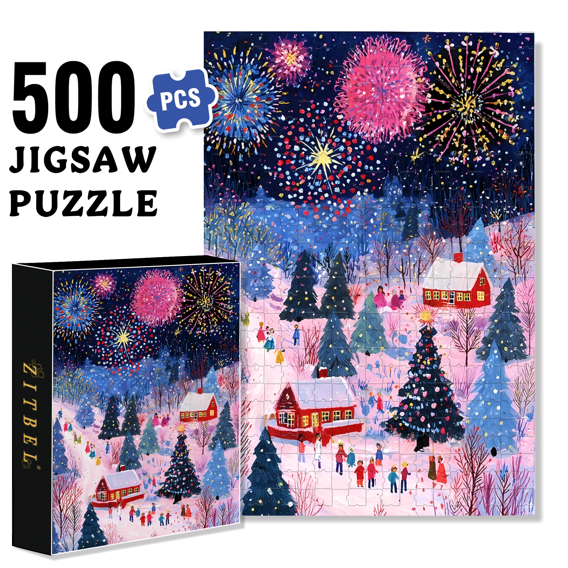 New Year's Eve Fireworks Night 500pcs/1000pcs Jigsaw Puzzle, Scratch-Resistant, Interactive Family Game & Brain-Boosting DIY Decor, Perfect for Halloween, Christmas & New Year Gifts, Family Puzzle Game
