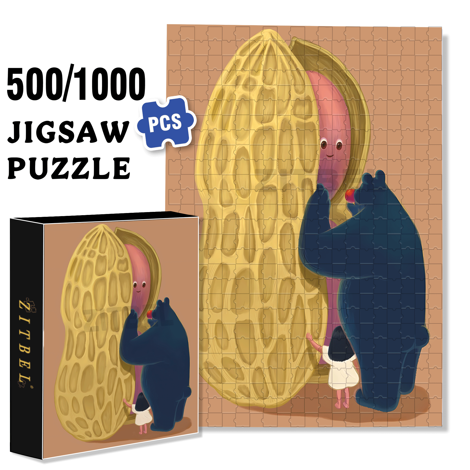 Peanut Kernel 500pcs/1000pcs Jigsaw Puzzle, Scratch-Resistant, Interactive Family Game & Brain-Boosting DIY Decor, Perfect for Halloween, Christmas & New Year Gifts, Family Puzzle Game