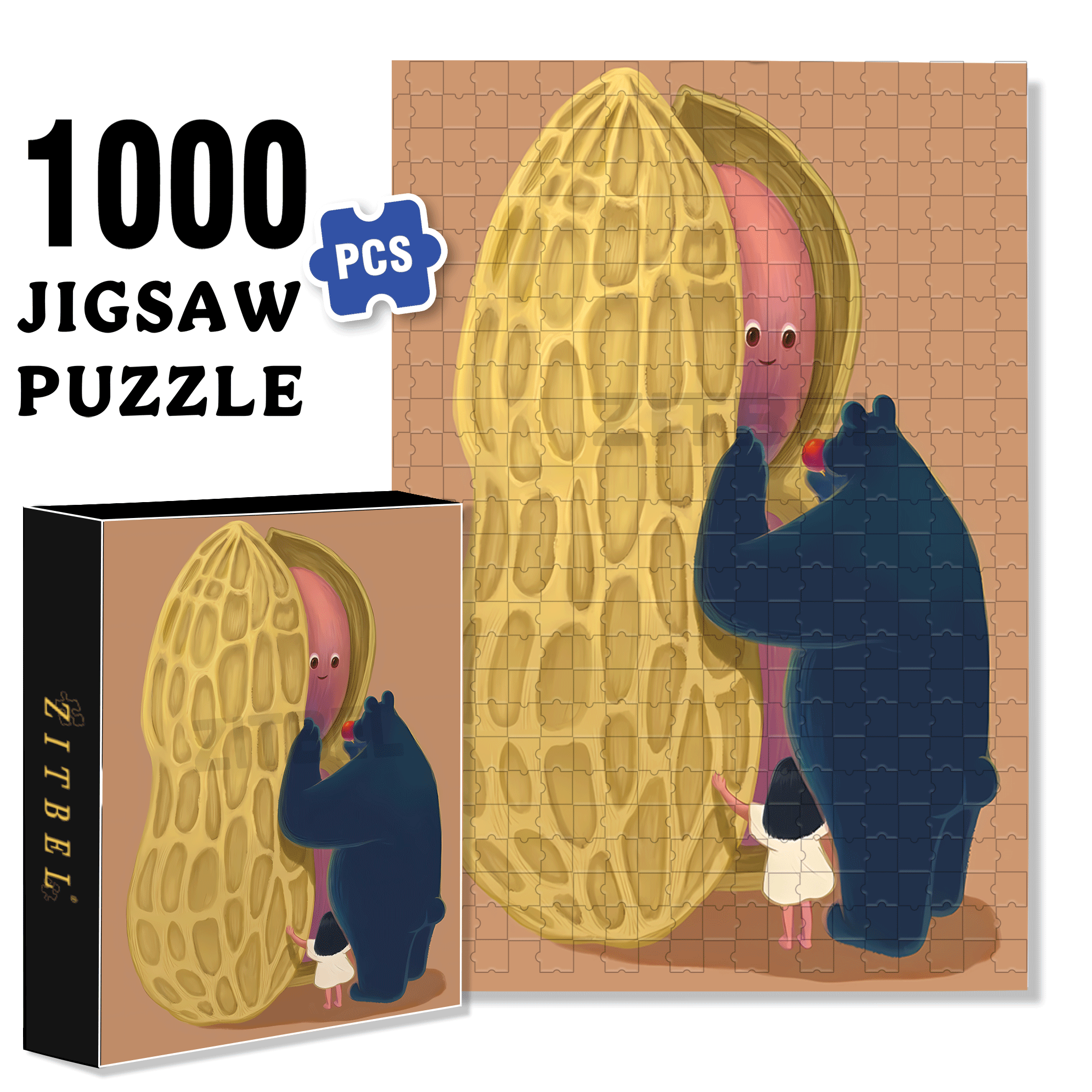 Peanut Kernel 500pcs/1000pcs Jigsaw Puzzle, Scratch-Resistant, Interactive Family Game & Brain-Boosting DIY Decor, Perfect for Halloween, Christmas & New Year Gifts, Family Puzzle Game