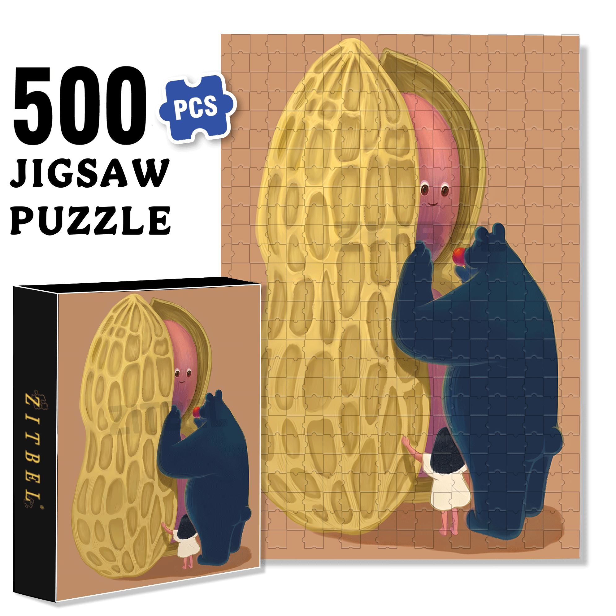 Peanut Kernel 500pcs/1000pcs Jigsaw Puzzle, Scratch-Resistant, Interactive Family Game & Brain-Boosting DIY Decor, Perfect for Halloween, Christmas & New Year Gifts, Family Puzzle Game