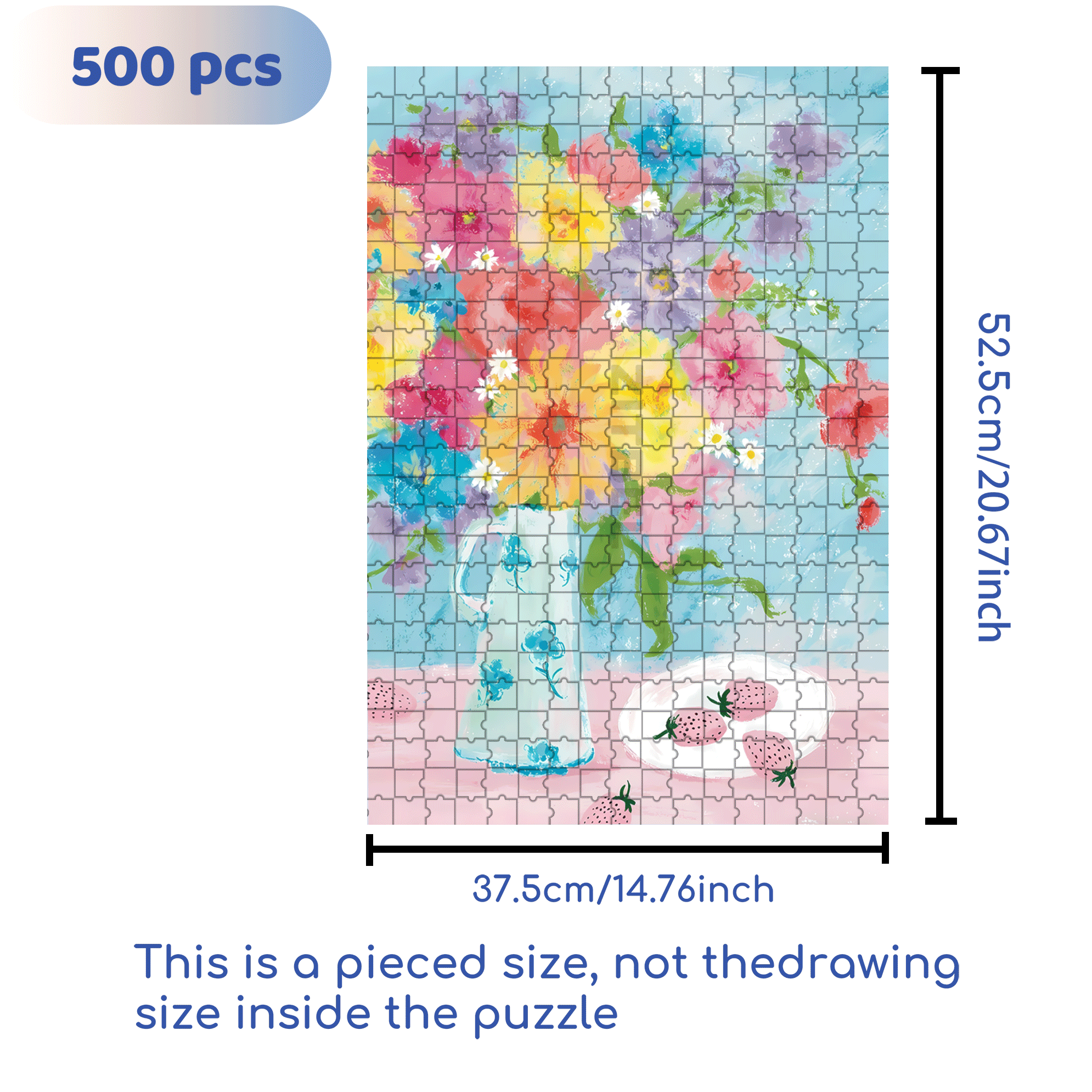 Pink Strawberries And Flowers 500pcs/1000pcs Jigsaw Puzzle, Scratch-Resistant, Interactive Family Game & Brain-Boosting DIY Decor, Perfect for Halloween, Christmas & New Year Gifts, Family Puzzle Game