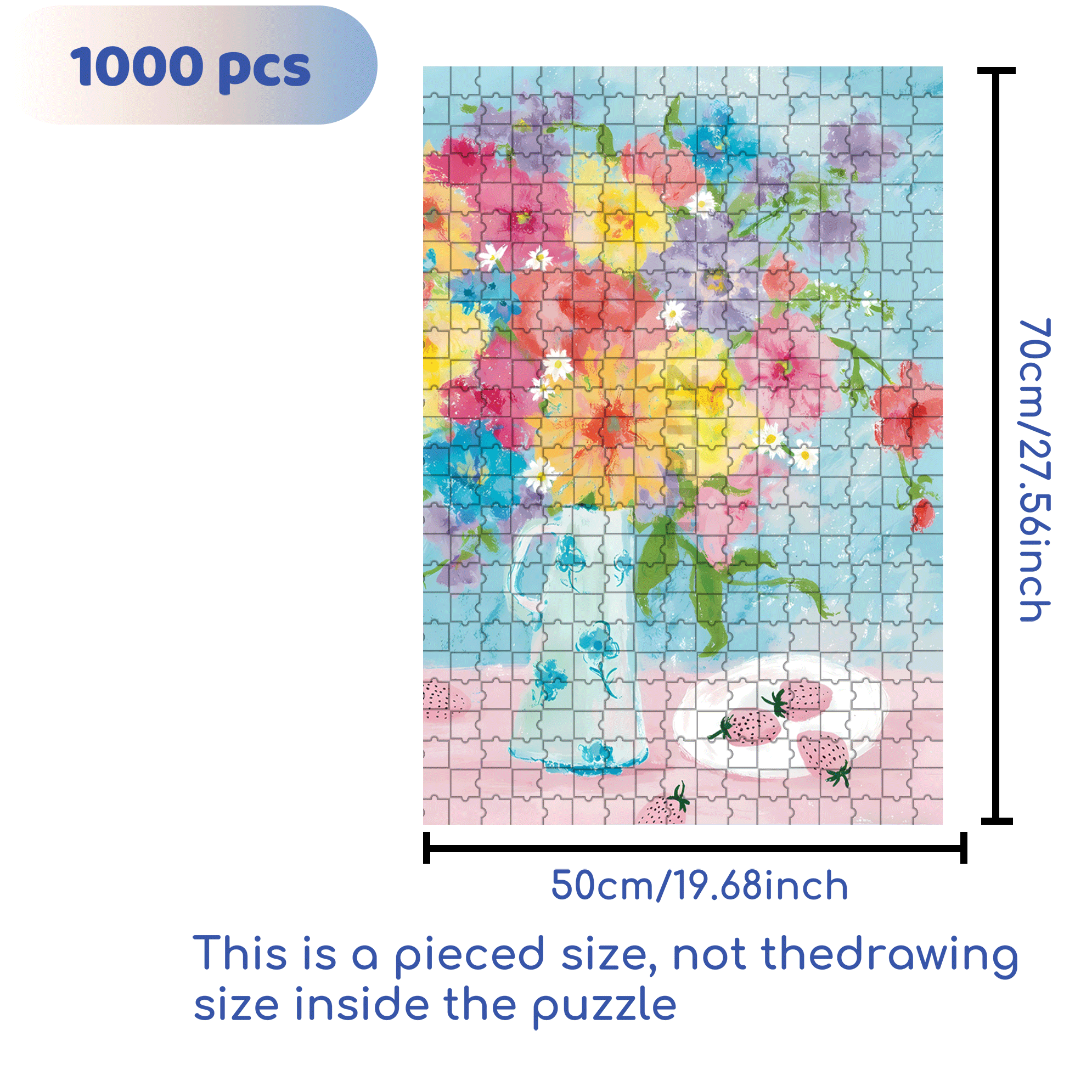 Pink Strawberries And Flowers 500pcs/1000pcs Jigsaw Puzzle, Scratch-Resistant, Interactive Family Game & Brain-Boosting DIY Decor, Perfect for Halloween, Christmas & New Year Gifts, Family Puzzle Game