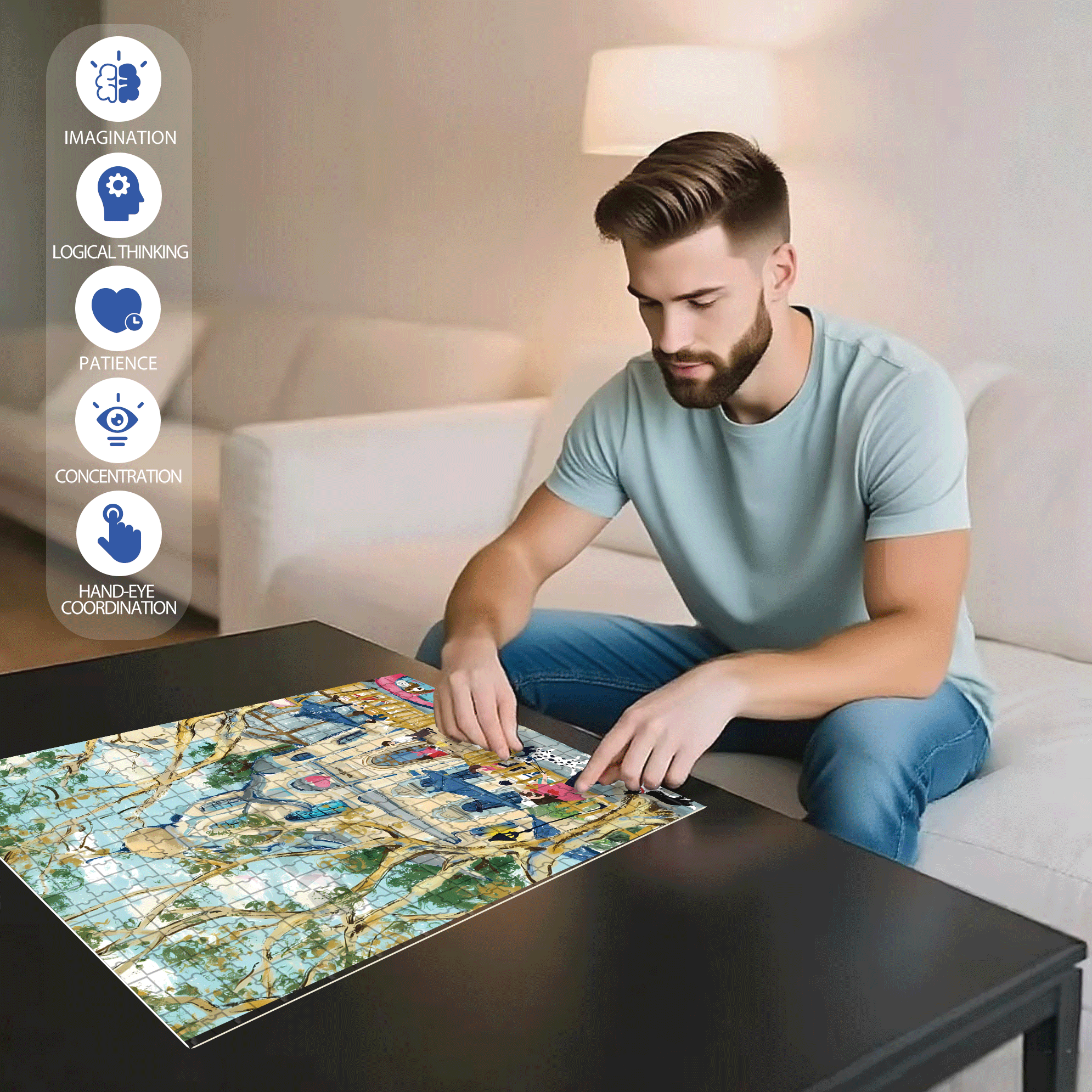 Poet's Temperament 500pcs/1000pcs Jigsaw Puzzle, Scratch-Resistant, Interactive Family Game & Brain-Boosting DIY Decor, Perfect for Halloween, Christmas & New Year Gifts, Family Puzzle Game