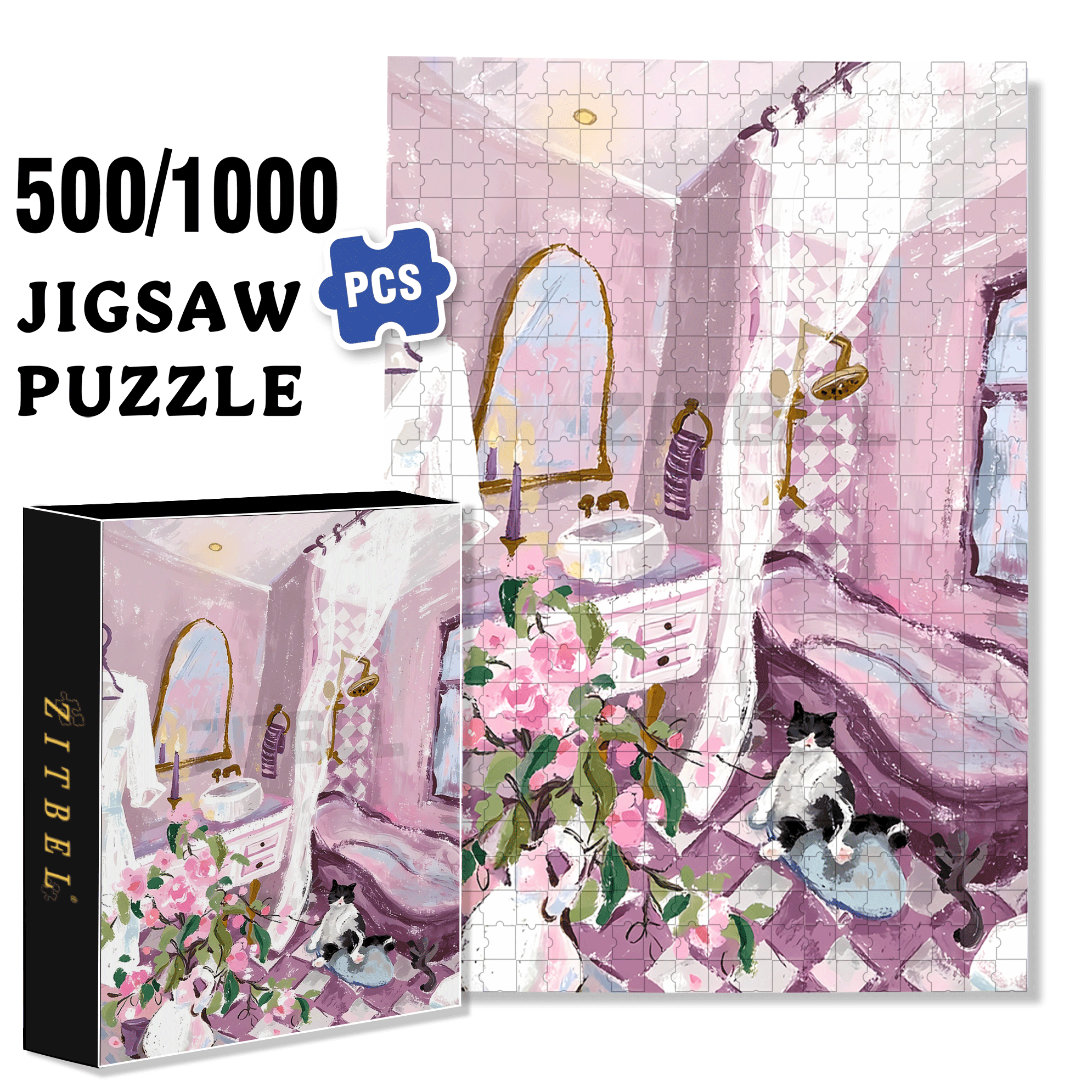 Purple Room 500pcs/1000pcs Jigsaw Puzzle, Scratch-Resistant, Interactive Family Game & Brain-Boosting DIY Decor, Perfect for Halloween, Christmas & New Year Gifts, Family Puzzle Game