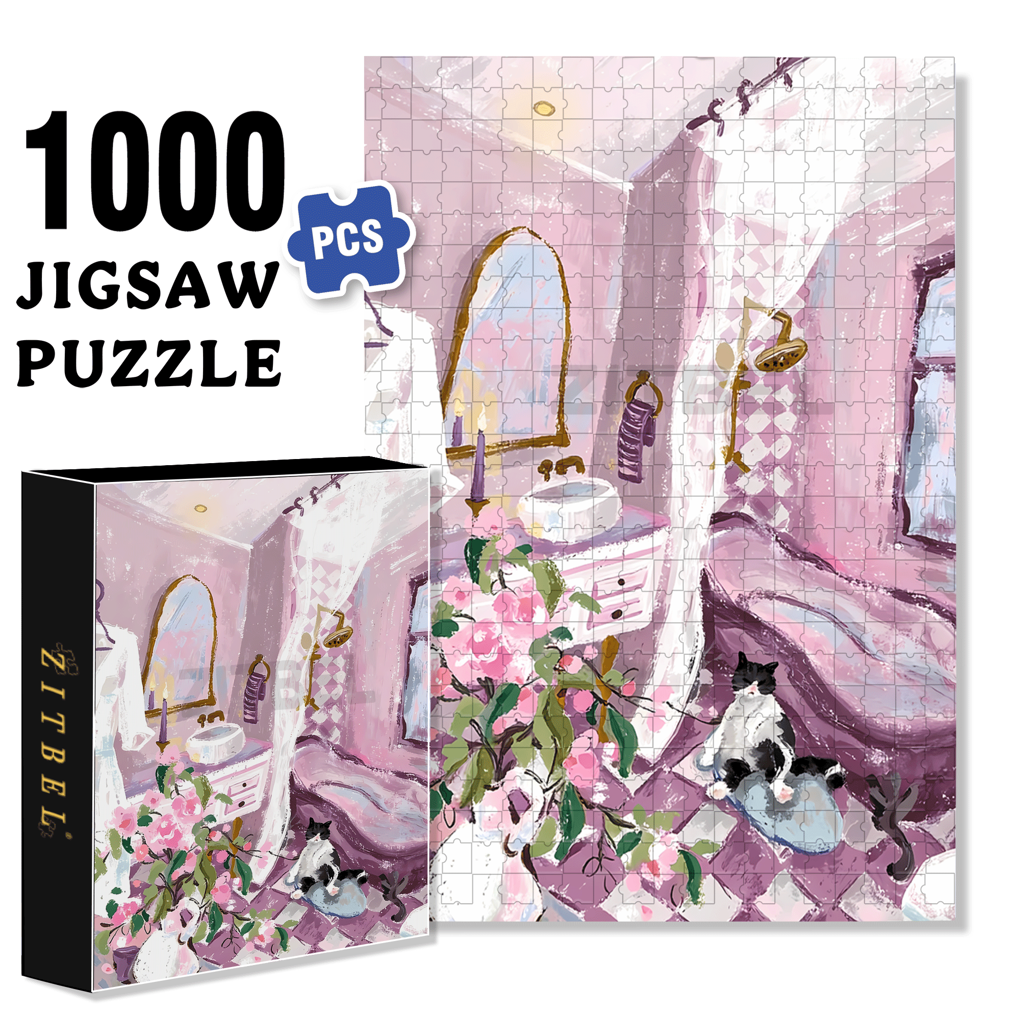 Purple Room 500pcs/1000pcs Jigsaw Puzzle, Scratch-Resistant, Interactive Family Game & Brain-Boosting DIY Decor, Perfect for Halloween, Christmas & New Year Gifts, Family Puzzle Game