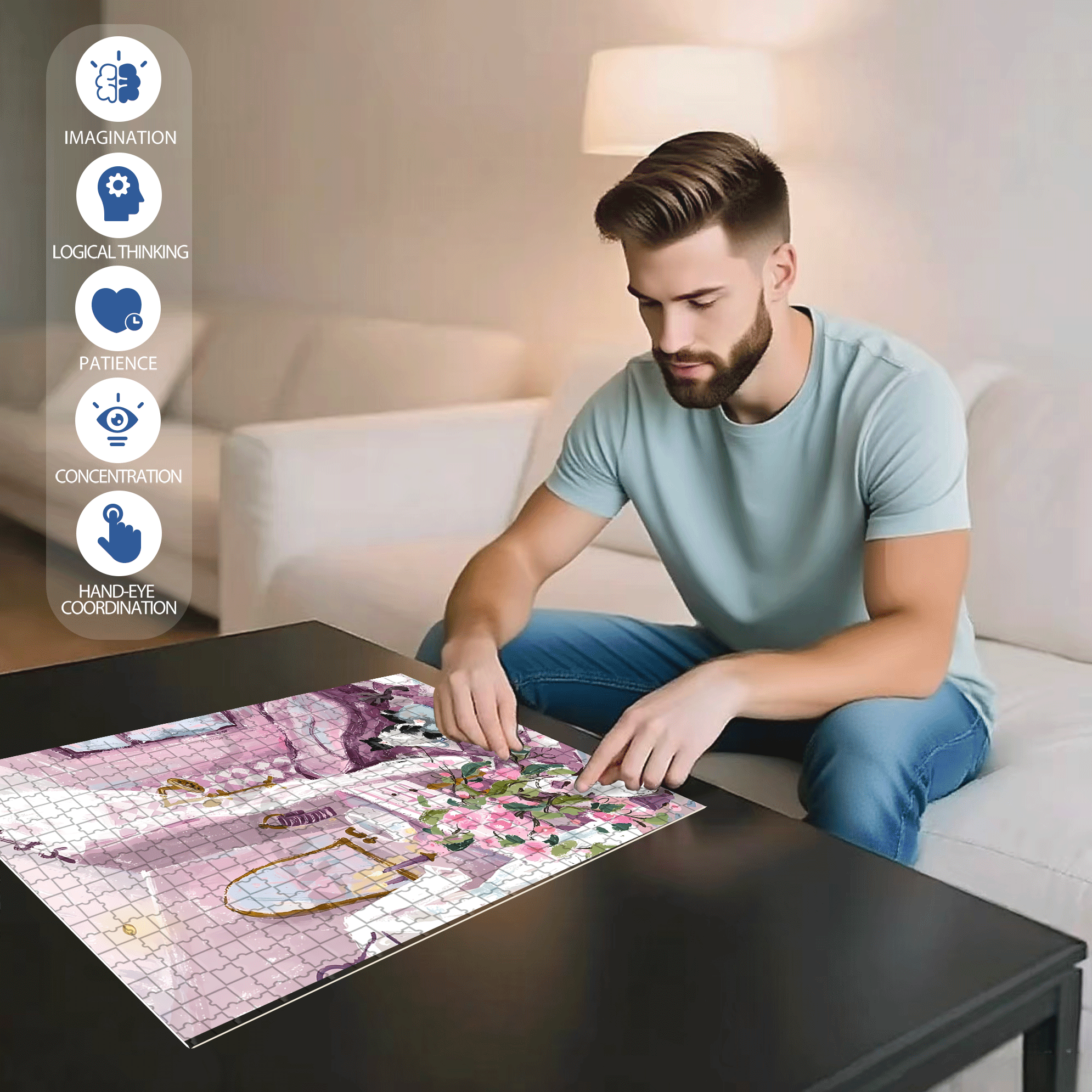 Purple Room 500pcs/1000pcs Jigsaw Puzzle, Scratch-Resistant, Interactive Family Game & Brain-Boosting DIY Decor, Perfect for Halloween, Christmas & New Year Gifts, Family Puzzle Game