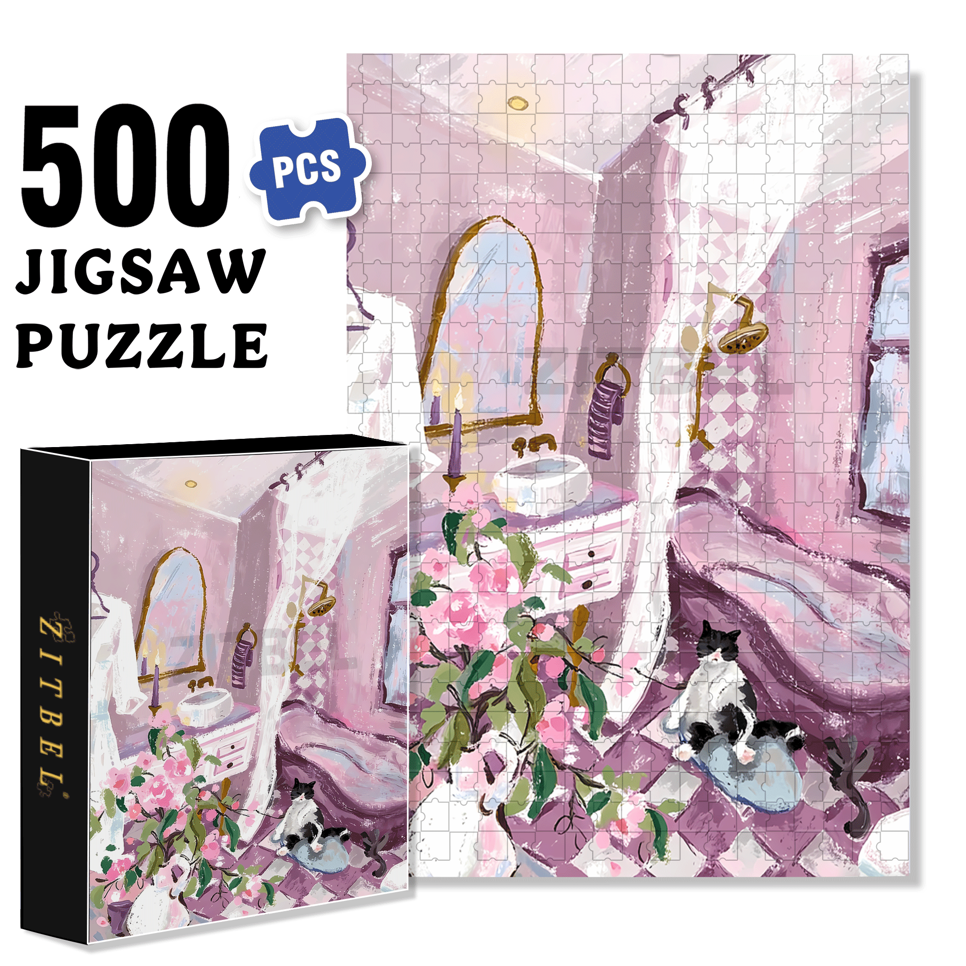 Purple Room 500pcs/1000pcs Jigsaw Puzzle, Scratch-Resistant, Interactive Family Game & Brain-Boosting DIY Decor, Perfect for Halloween, Christmas & New Year Gifts, Family Puzzle Game