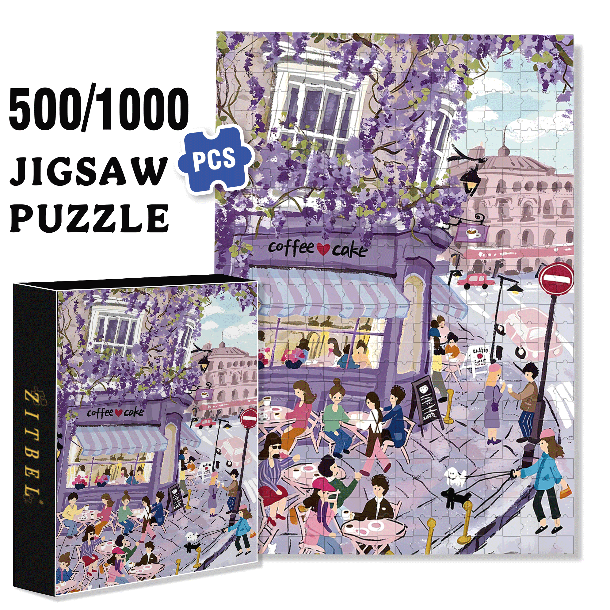 Purple Vine Cafe 500pcs/1000pcs Jigsaw Puzzle, Scratch-Resistant, Interactive Family Game & Brain-Boosting DIY Decor, Perfect for Halloween, Christmas & New Year Gifts, Family Puzzle Game
