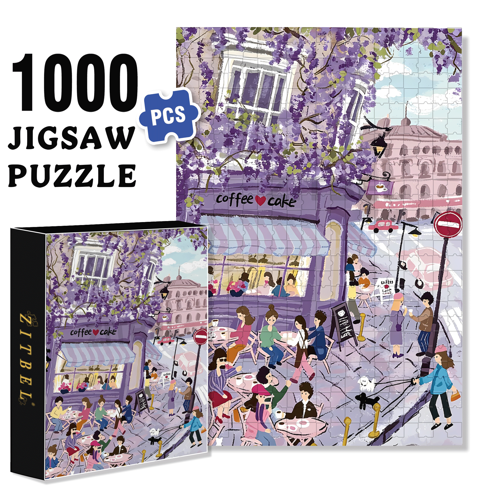 Purple Vine Cafe 500pcs/1000pcs Jigsaw Puzzle, Scratch-Resistant, Interactive Family Game & Brain-Boosting DIY Decor, Perfect for Halloween, Christmas & New Year Gifts, Family Puzzle Game