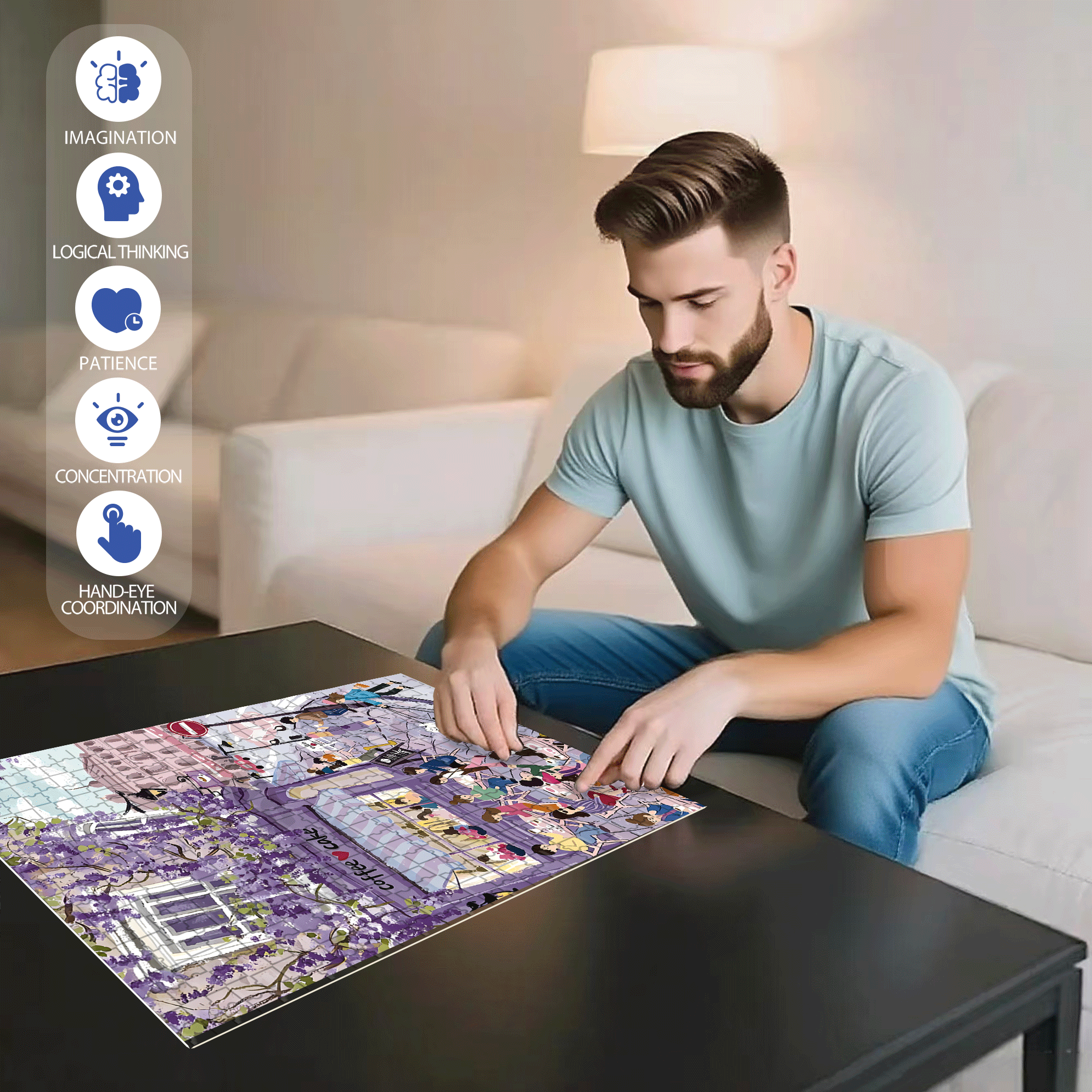 Purple Vine Cafe 500pcs/1000pcs Jigsaw Puzzle, Scratch-Resistant, Interactive Family Game & Brain-Boosting DIY Decor, Perfect for Halloween, Christmas & New Year Gifts, Family Puzzle Game