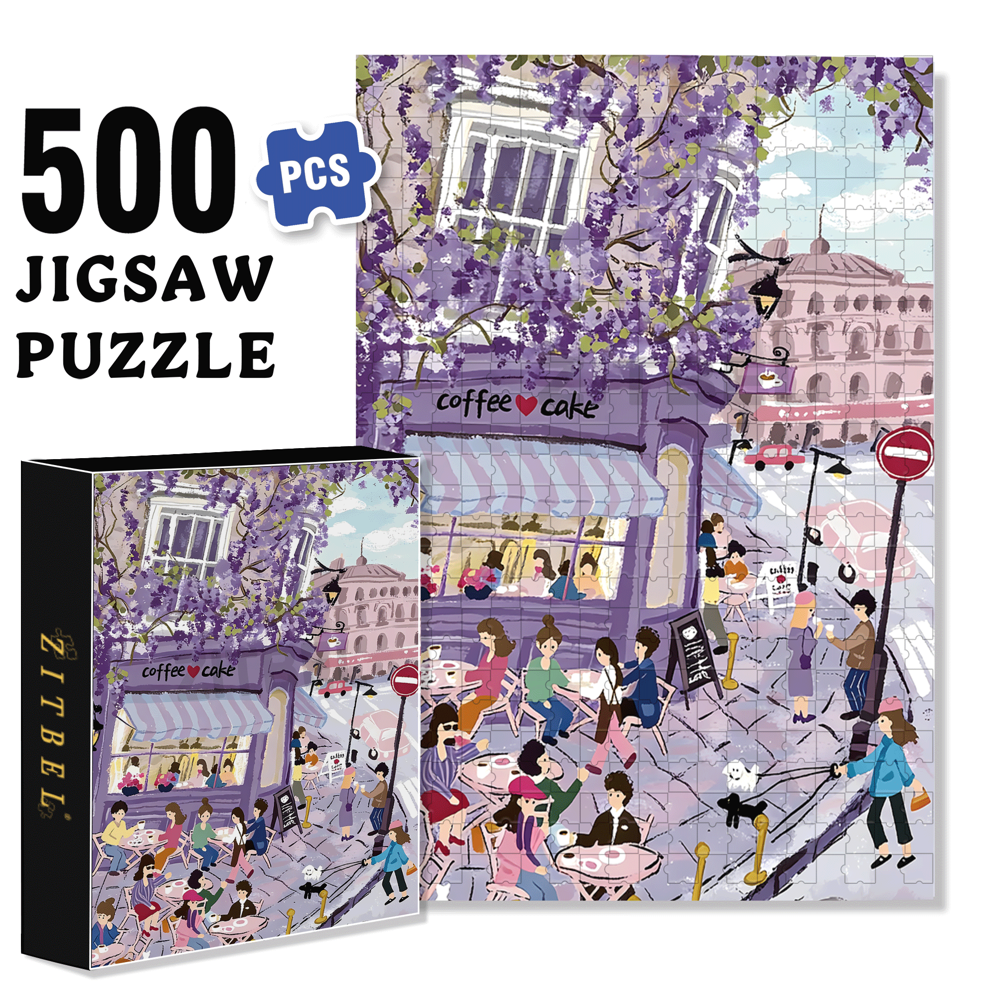 Purple Vine Cafe 500pcs/1000pcs Jigsaw Puzzle, Scratch-Resistant, Interactive Family Game & Brain-Boosting DIY Decor, Perfect for Halloween, Christmas & New Year Gifts, Family Puzzle Game