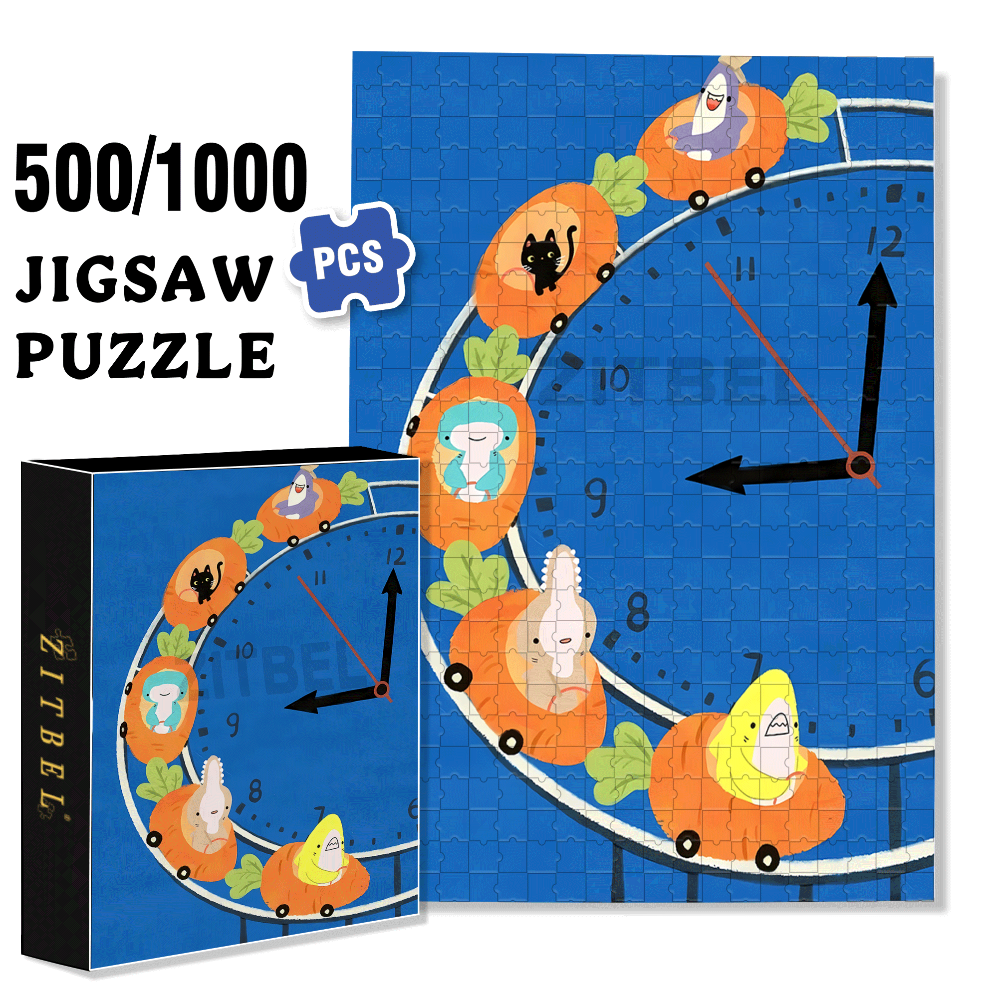 Roller Coaster Clock 500pcs/1000pcs Jigsaw Puzzle, Scratch-Resistant, Interactive Family Game & Brain-Boosting DIY Decor, Perfect for Halloween, Christmas & New Year Gifts, Family Puzzle Game
