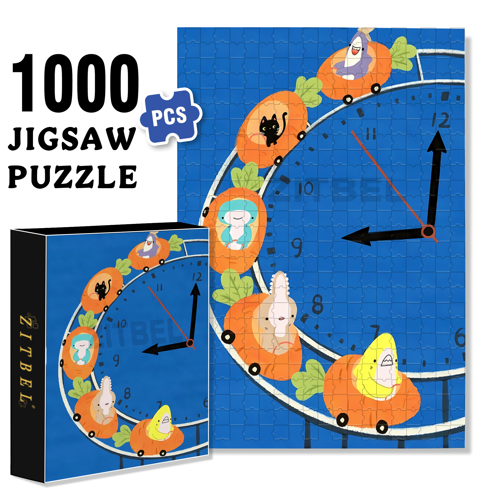 Roller Coaster Clock 500pcs/1000pcs Jigsaw Puzzle, Scratch-Resistant, Interactive Family Game & Brain-Boosting DIY Decor, Perfect for Halloween, Christmas & New Year Gifts, Family Puzzle Game