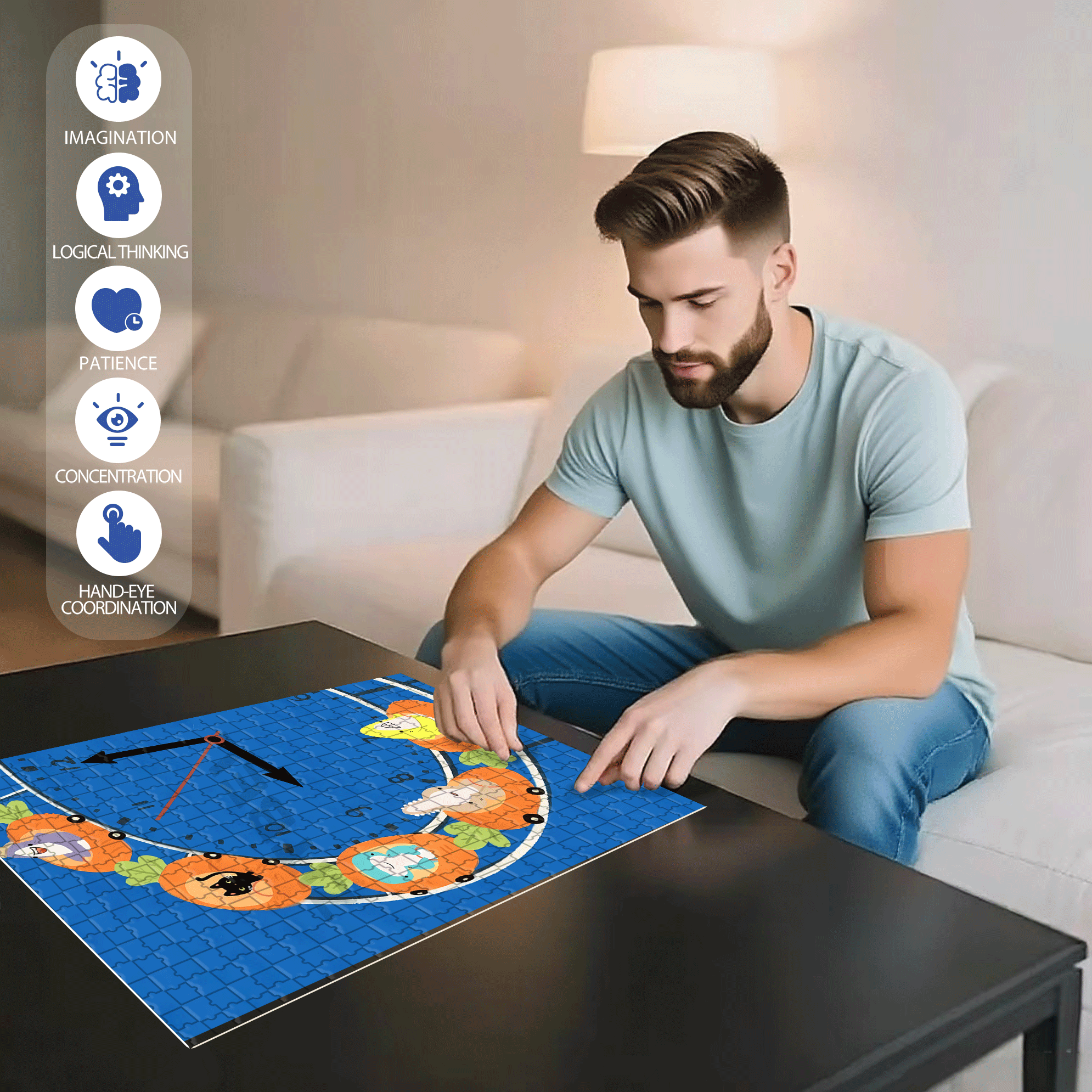 Roller Coaster Clock 500pcs/1000pcs Jigsaw Puzzle, Scratch-Resistant, Interactive Family Game & Brain-Boosting DIY Decor, Perfect for Halloween, Christmas & New Year Gifts, Family Puzzle Game