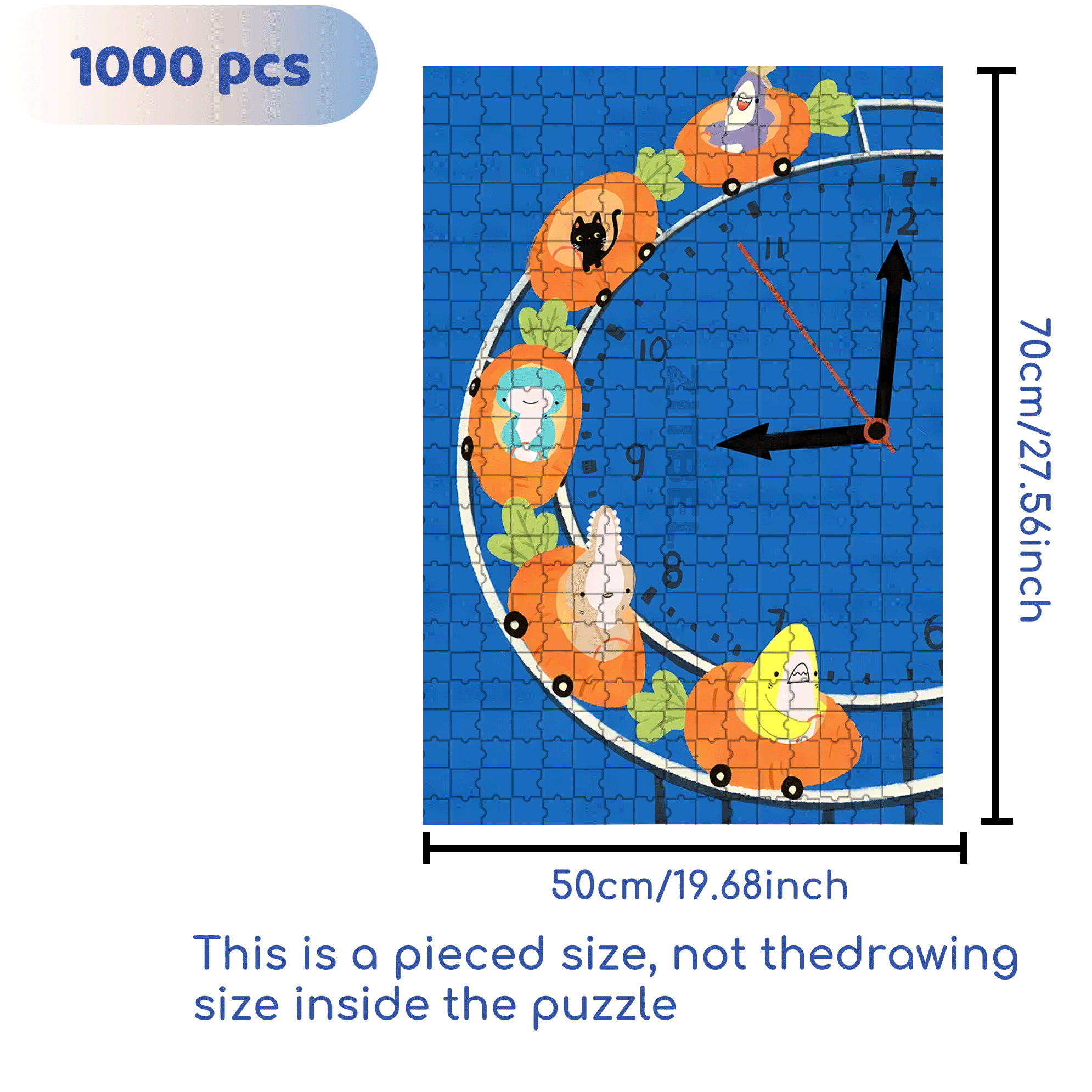 Roller Coaster Clock 500pcs/1000pcs Jigsaw Puzzle, Scratch-Resistant, Interactive Family Game & Brain-Boosting DIY Decor, Perfect for Halloween, Christmas & New Year Gifts, Family Puzzle Game