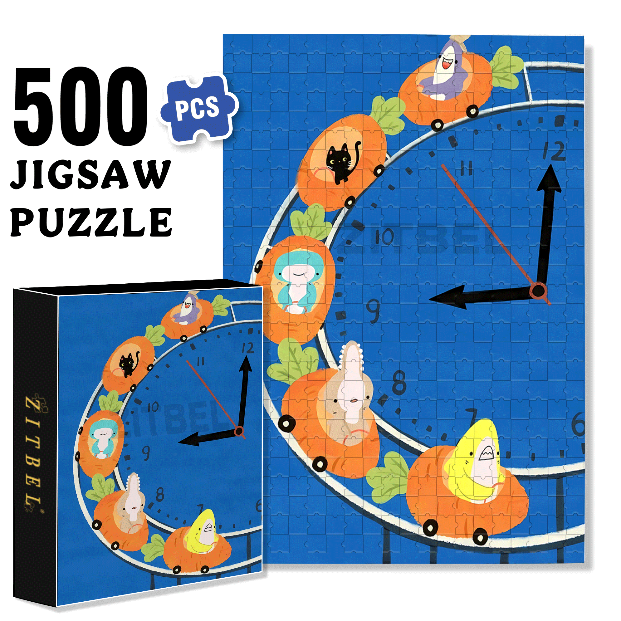 Roller Coaster Clock 500pcs/1000pcs Jigsaw Puzzle, Scratch-Resistant, Interactive Family Game & Brain-Boosting DIY Decor, Perfect for Halloween, Christmas & New Year Gifts, Family Puzzle Game