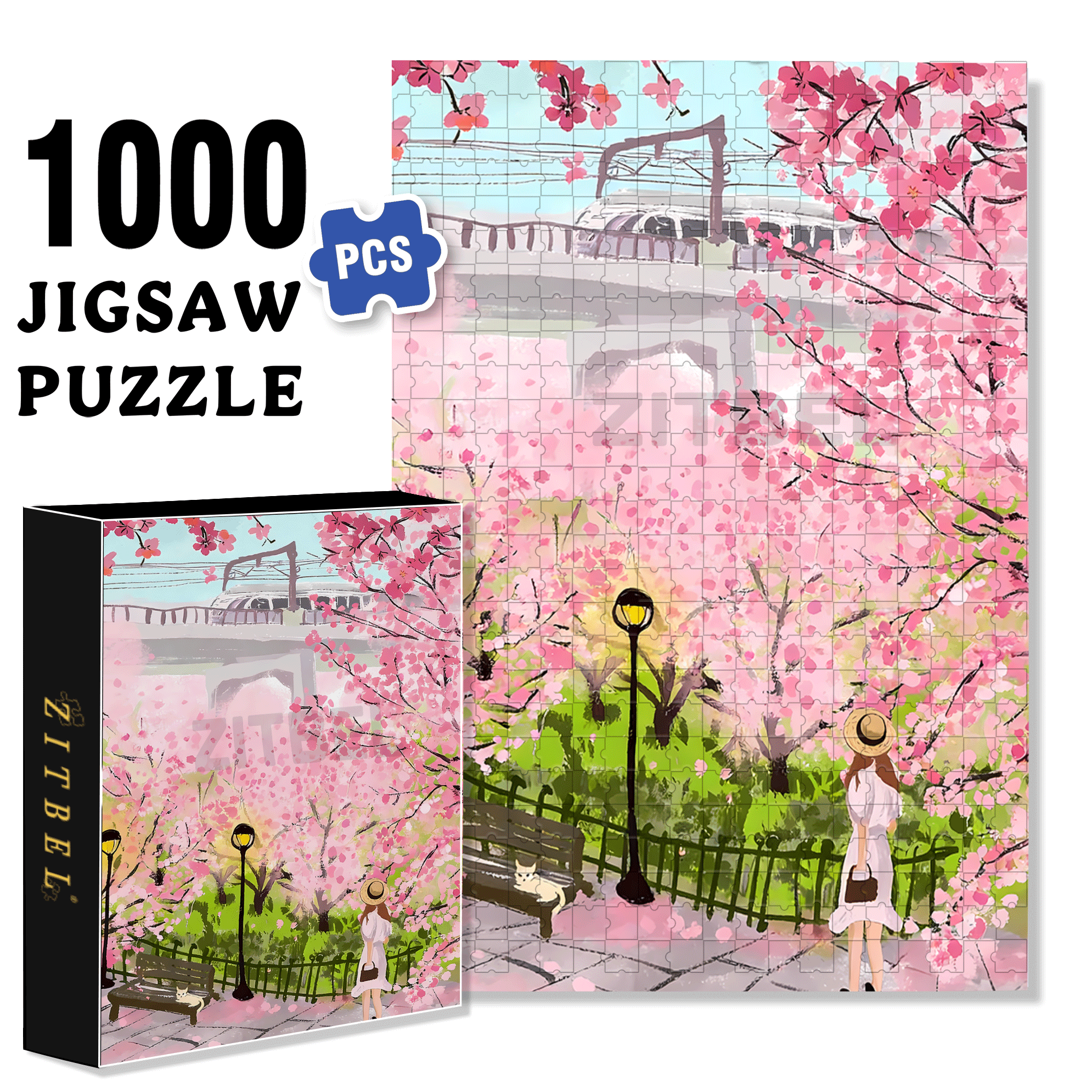 Romantic Cherry Blossom Season 2 500pcs/1000pcs Jigsaw Puzzle, Scratch-Resistant, Interactive Family Game & Brain-Boosting DIY Decor, Perfect for Halloween, Christmas & New Year Gifts, Family Puzzle Game