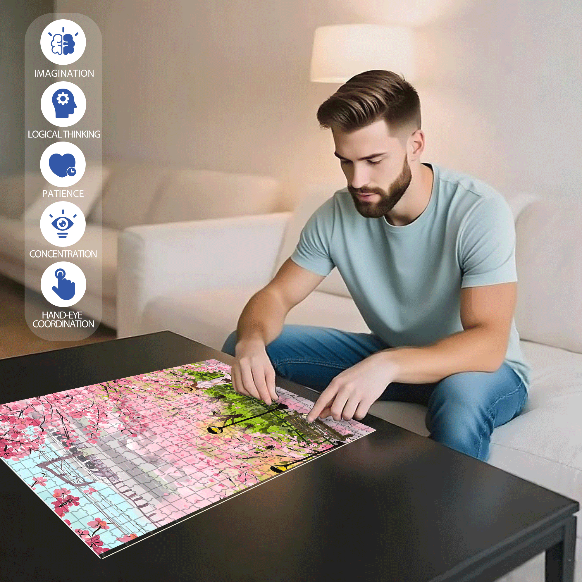 Romantic Cherry Blossom Season 2 500pcs/1000pcs Jigsaw Puzzle, Scratch-Resistant, Interactive Family Game & Brain-Boosting DIY Decor, Perfect for Halloween, Christmas & New Year Gifts, Family Puzzle Game
