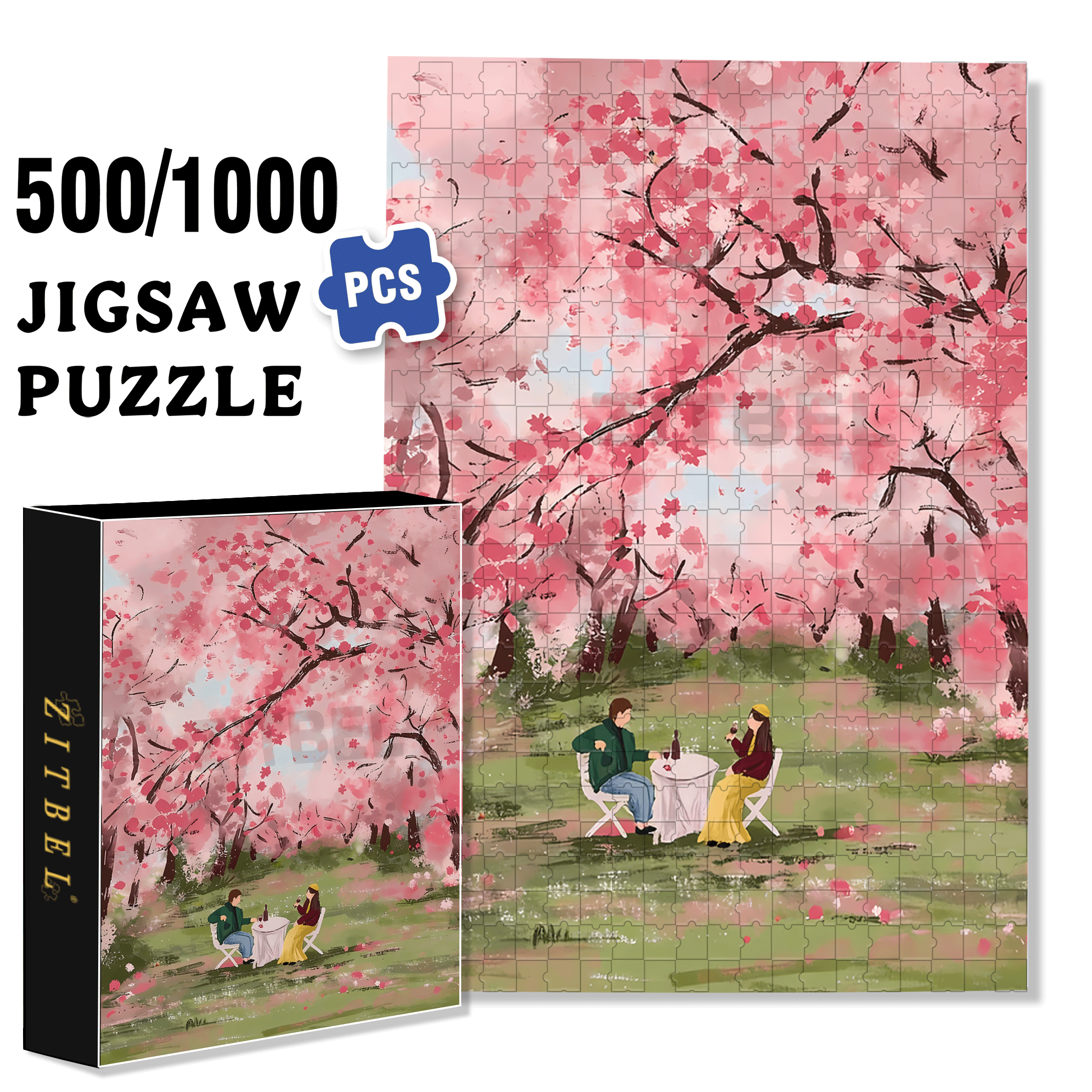 Romantic Cherry Blossom Season 500pcs/1000pcs Jigsaw Puzzle, Scratch-Resistant, Interactive Family Game & Brain-Boosting DIY Decor, Perfect for Halloween, Christmas & New Year Gifts, Family Puzzle Game