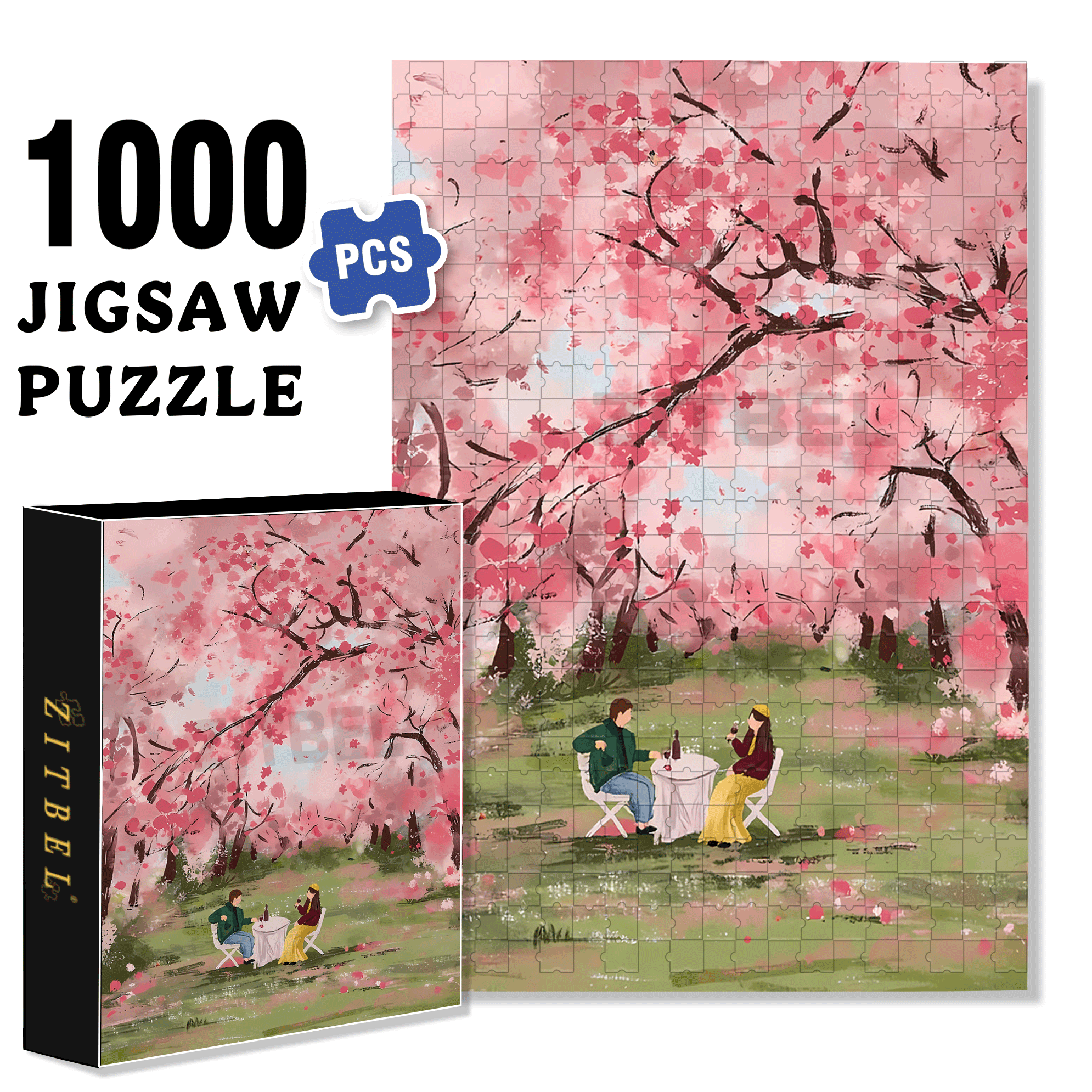Romantic Cherry Blossom Season 500pcs/1000pcs Jigsaw Puzzle, Scratch-Resistant, Interactive Family Game & Brain-Boosting DIY Decor, Perfect for Halloween, Christmas & New Year Gifts, Family Puzzle Game
