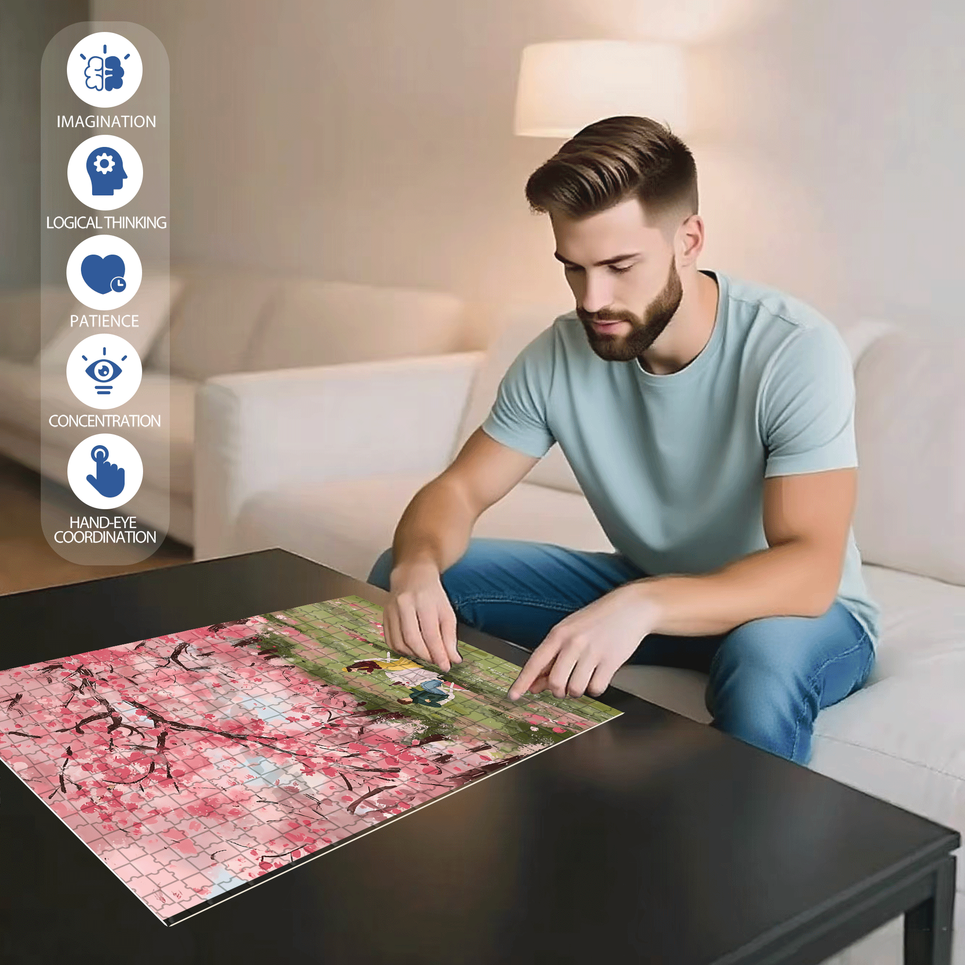 Romantic Cherry Blossom Season 500pcs/1000pcs Jigsaw Puzzle, Scratch-Resistant, Interactive Family Game & Brain-Boosting DIY Decor, Perfect for Halloween, Christmas & New Year Gifts, Family Puzzle Game