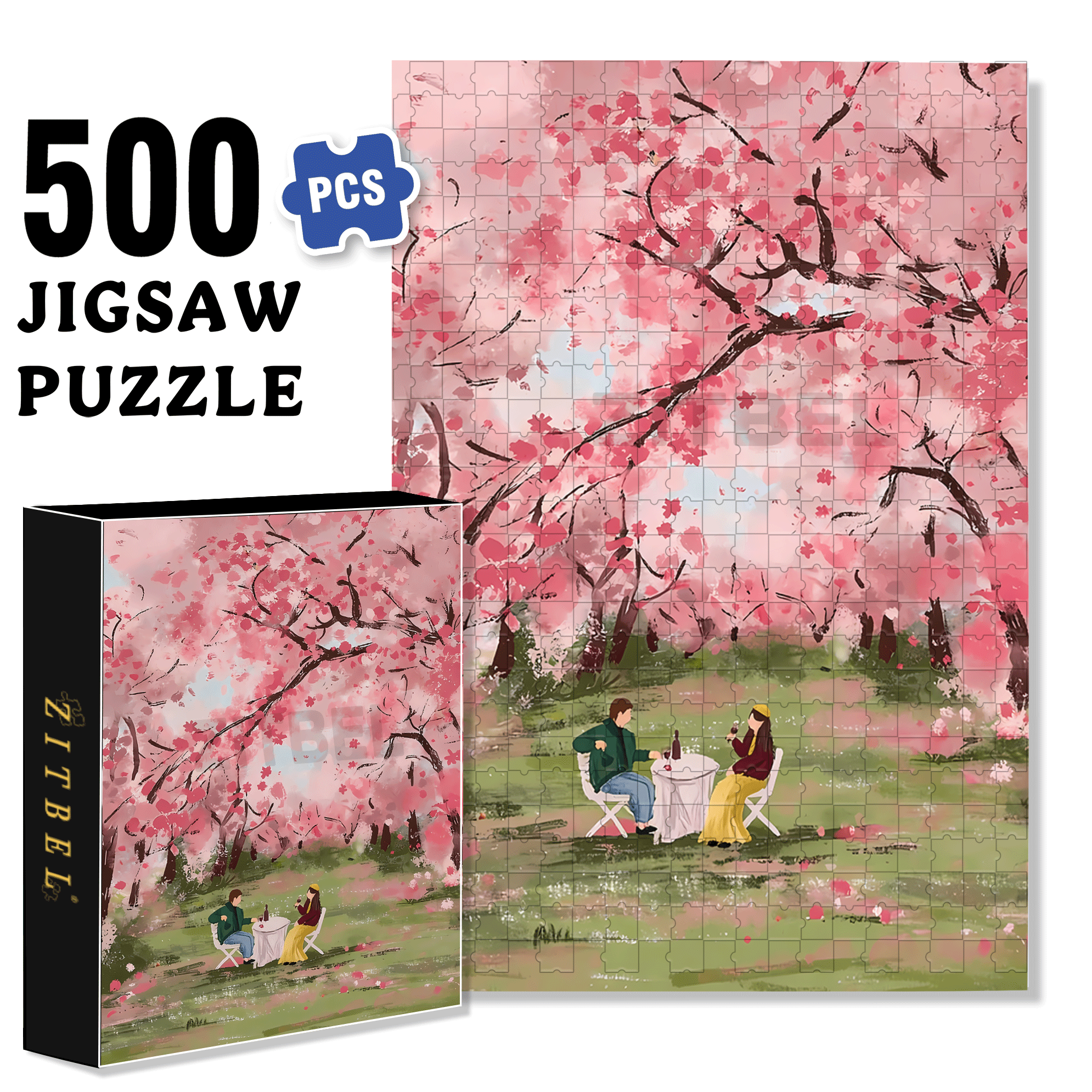 Romantic Cherry Blossom Season 500pcs/1000pcs Jigsaw Puzzle, Scratch-Resistant, Interactive Family Game & Brain-Boosting DIY Decor, Perfect for Halloween, Christmas & New Year Gifts, Family Puzzle Game