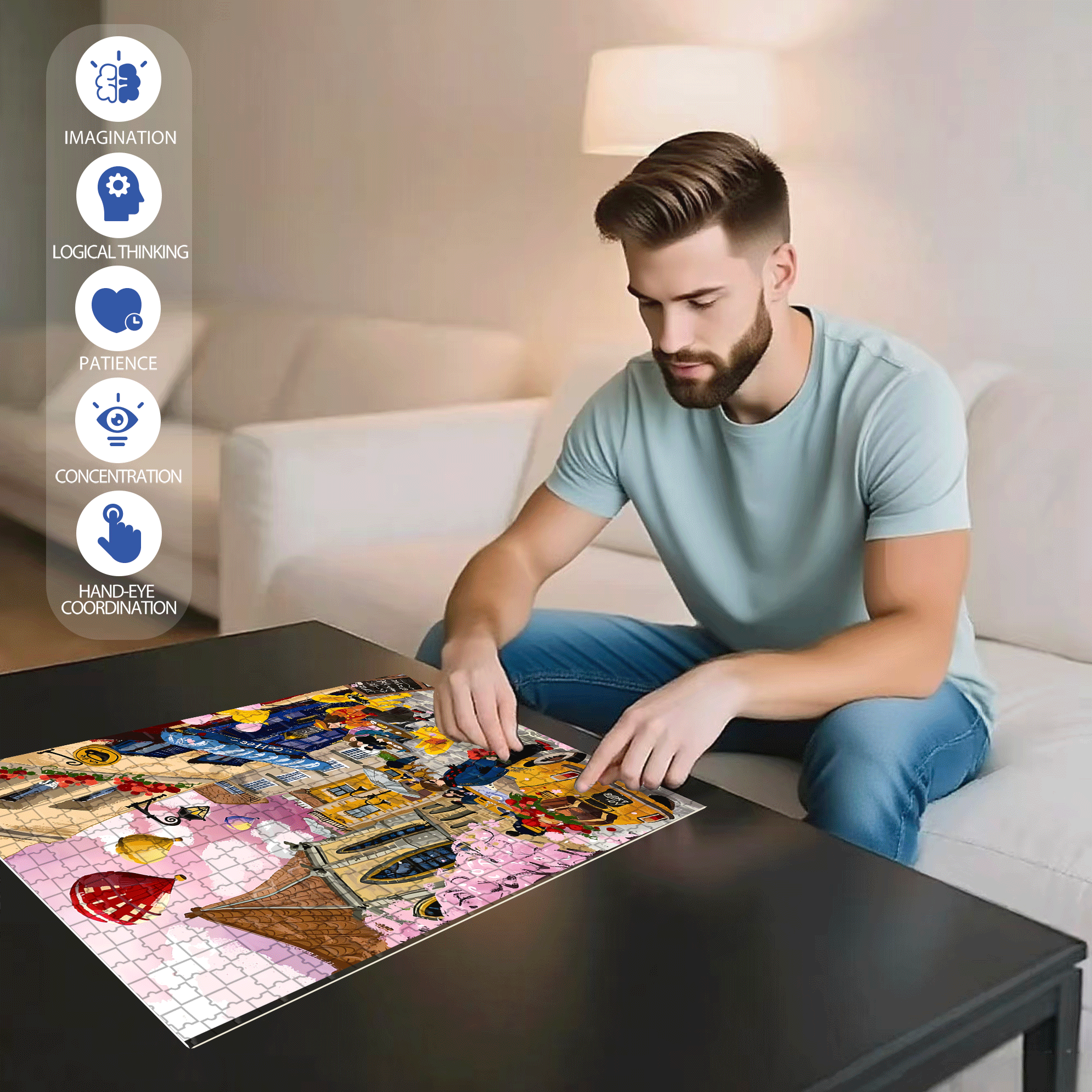 Romantic Valentine's Day 500pcs/1000pcs Jigsaw Puzzle, Scratch-Resistant, Interactive Family Game & Brain-Boosting DIY Decor, Perfect for Halloween, Christmas & New Year Gifts, Family Puzzle Game