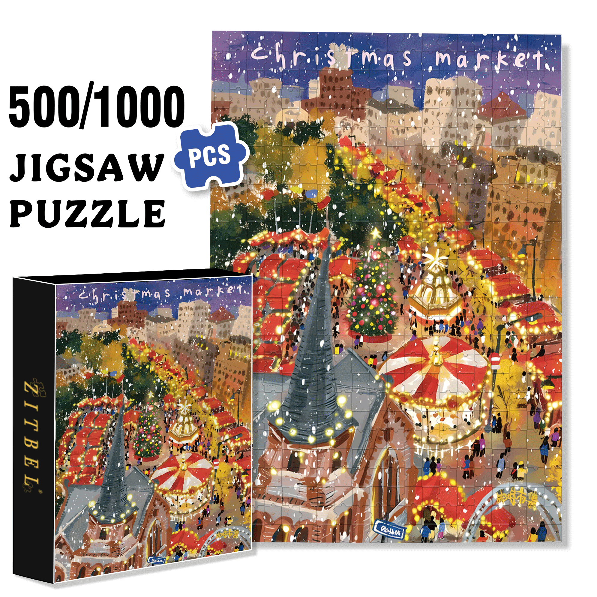 Shanghai Christmas 500pcs/1000pcs Jigsaw Puzzle, Scratch-Resistant, Interactive Family Game & Brain-Boosting DIY Decor, Perfect for Halloween, Christmas & New Year Gifts, Family Puzzle Game
